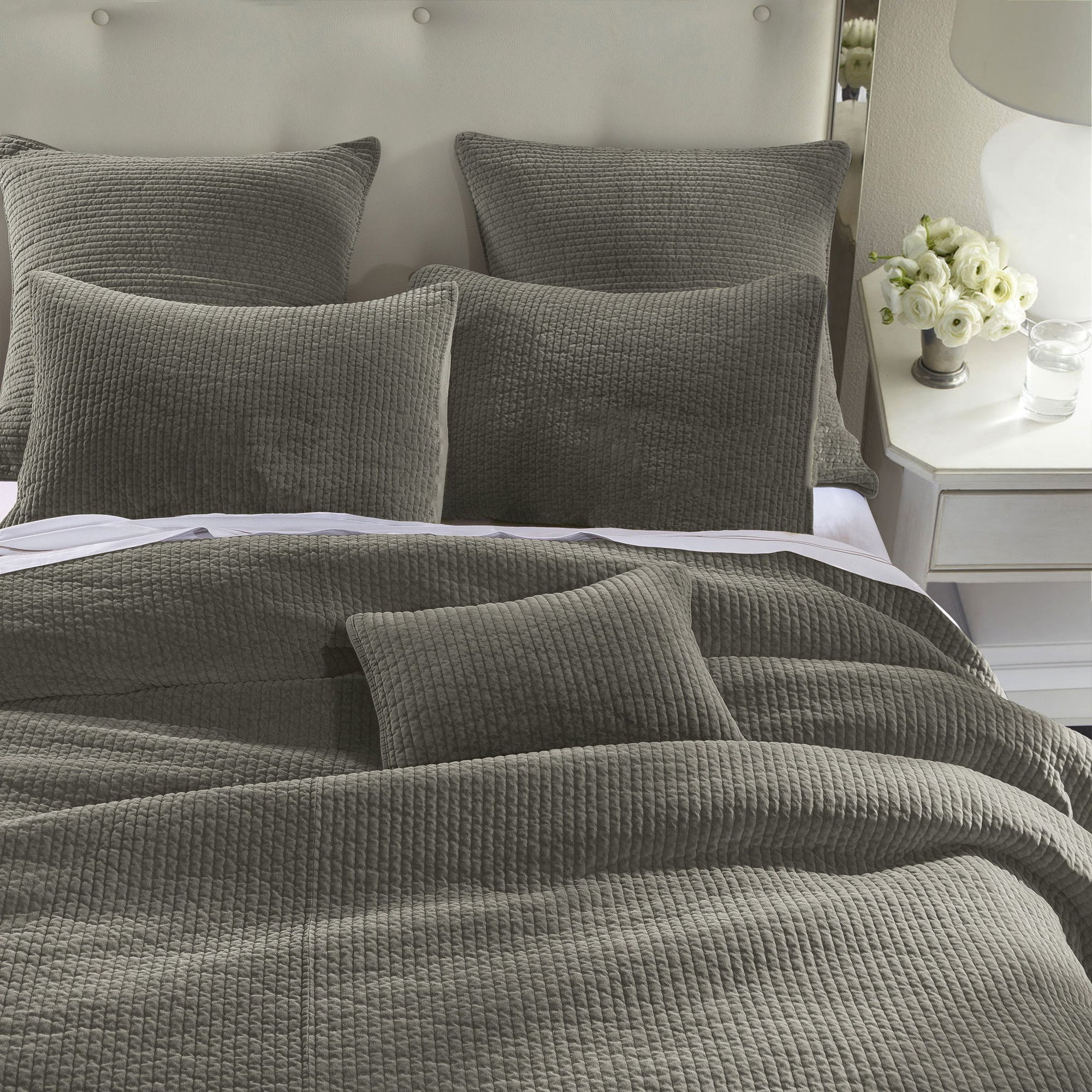 Stonewashed Cotton Velvet - Full/Queen Quilt Set (Set of 3) - Gray