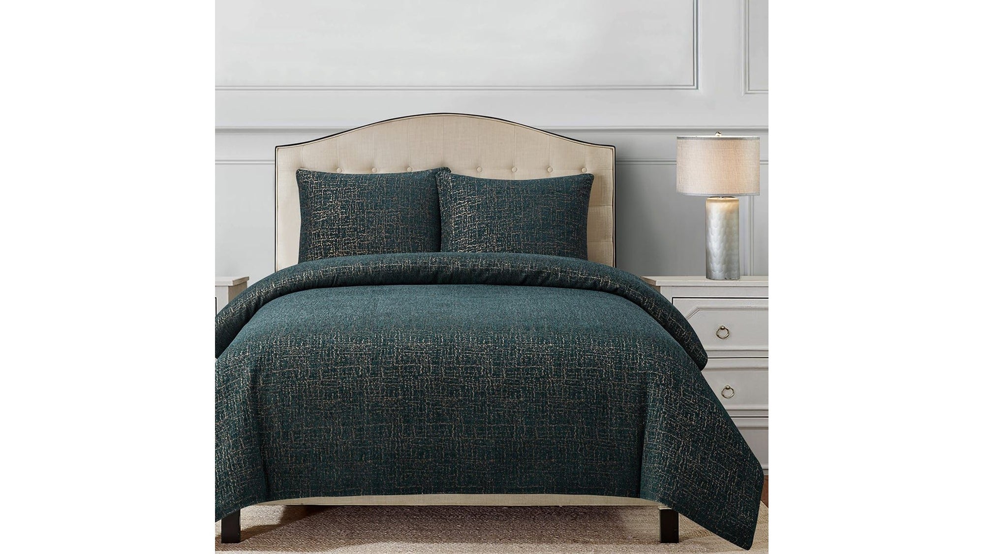 Hayworth - Queen Comforter Set Set of 3 - Deep Teal / Gold