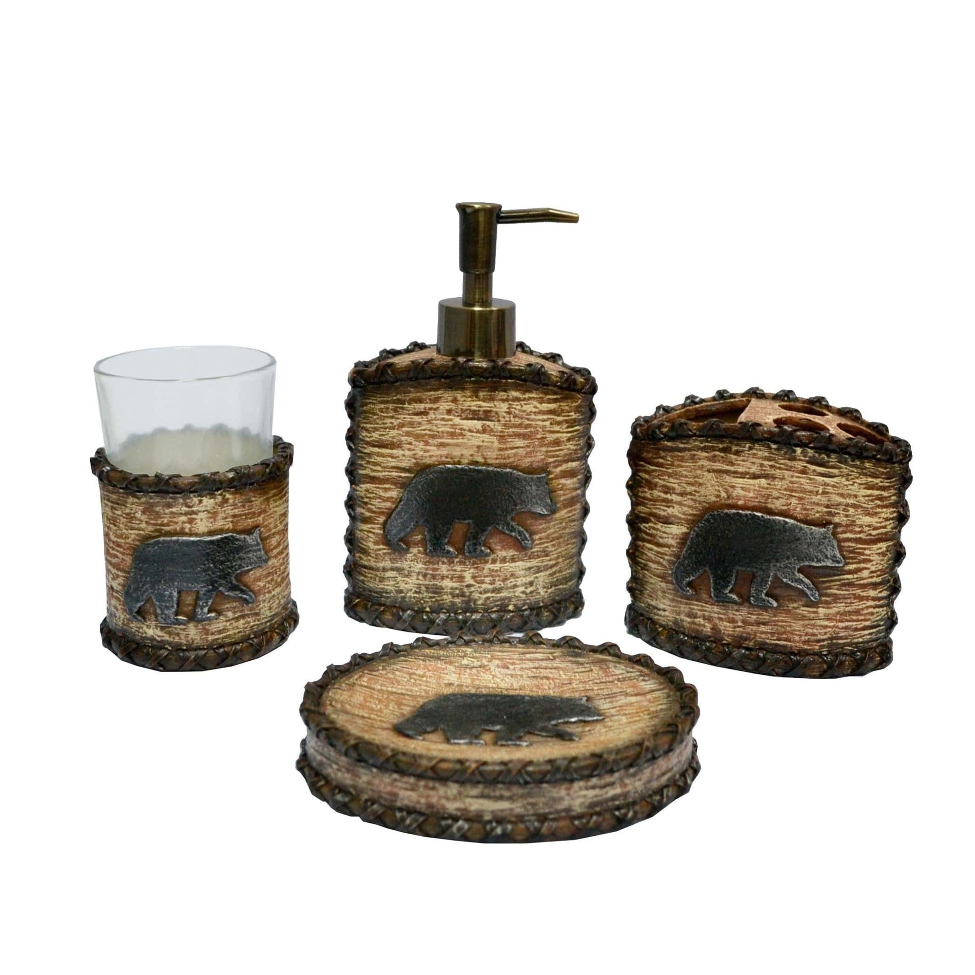 Lodge Bear - Countertop Bathroom Set (Set of 4), 4 Per Carton - Brown