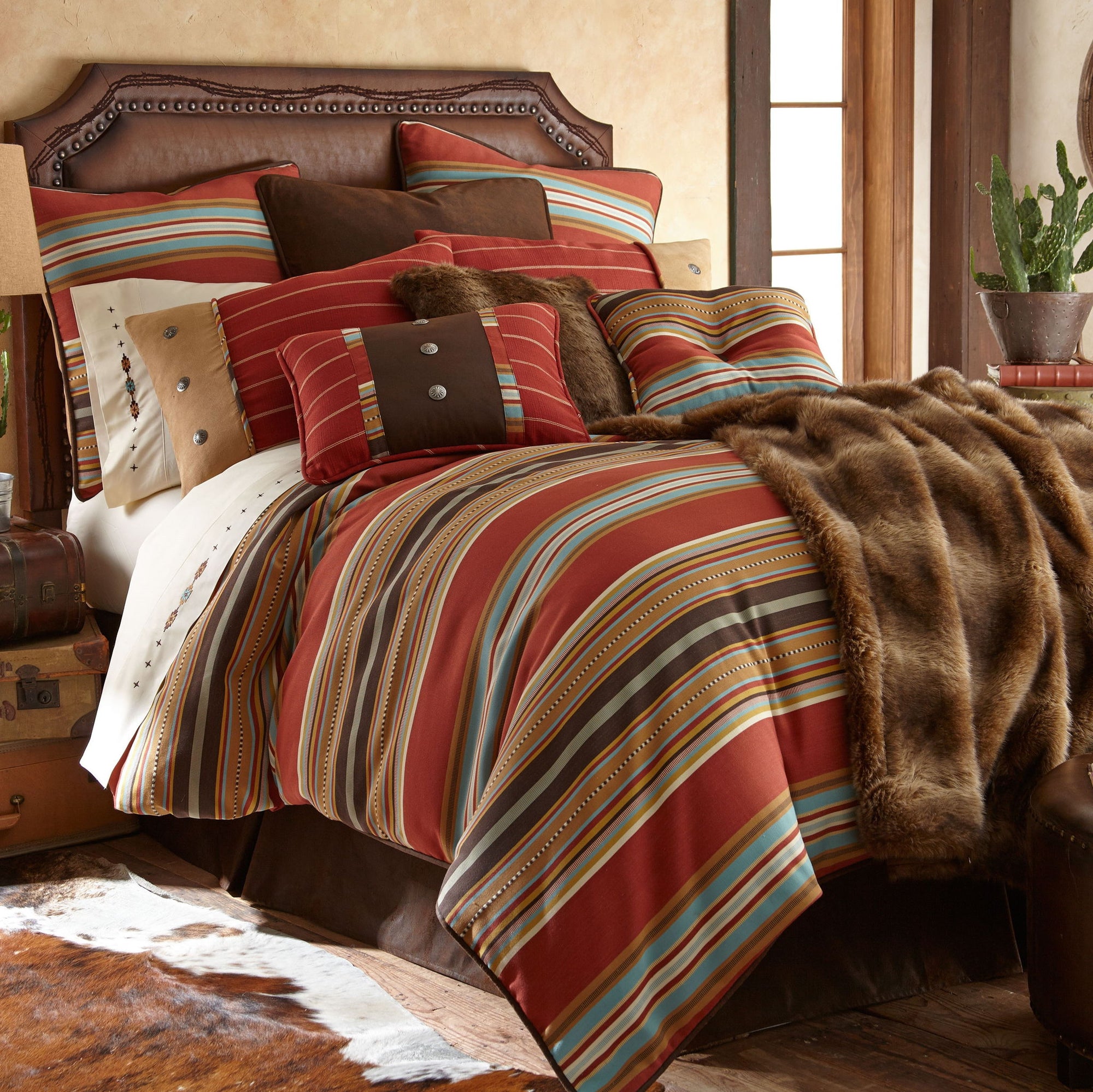 Calhoun - Twin Comforter Set (Set of 4) - Red / Brown