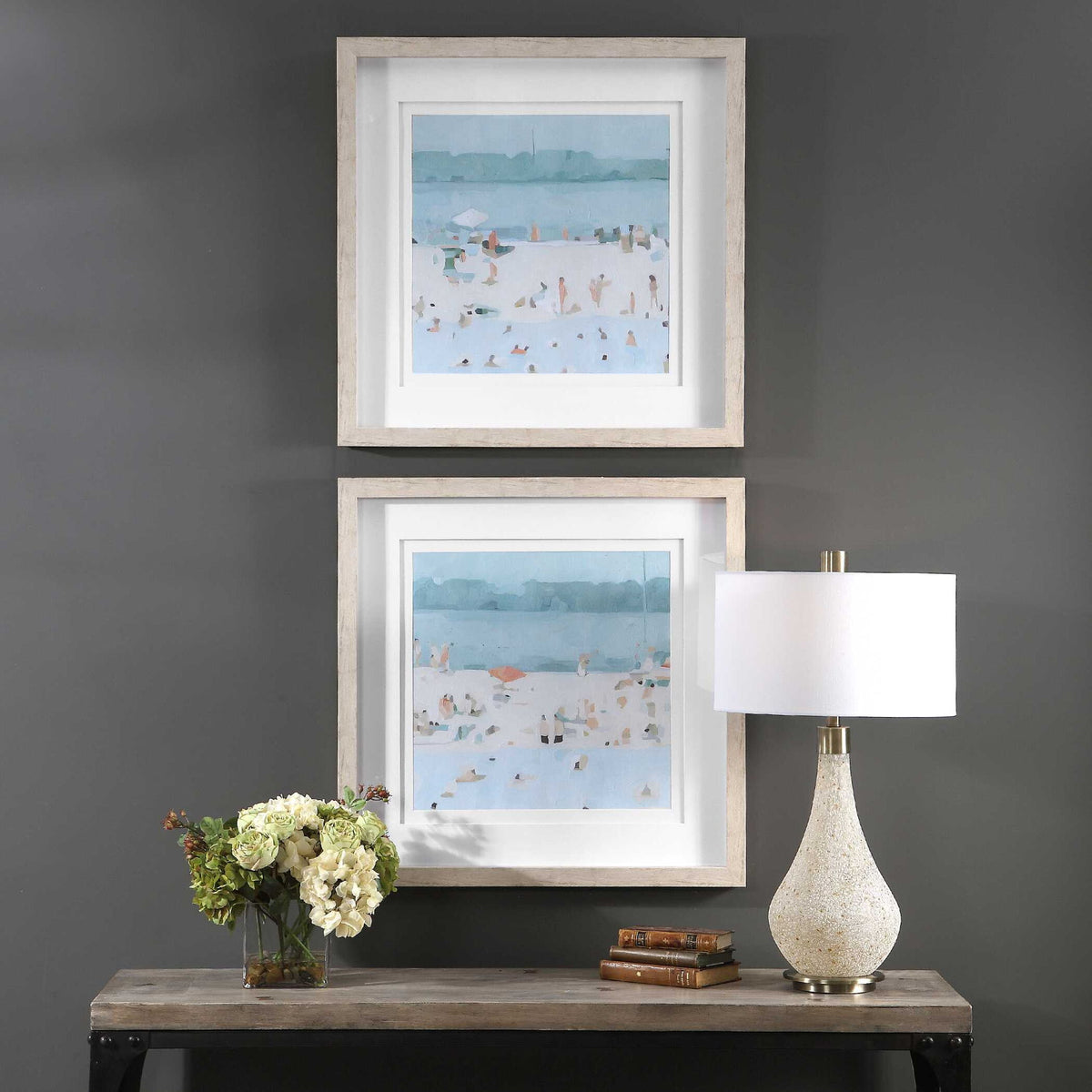 Sea Glass Sandbar - Framed Prints (Set of 2) - Light Blue