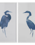 Heron In Blue Framed Print Set of 2 - White