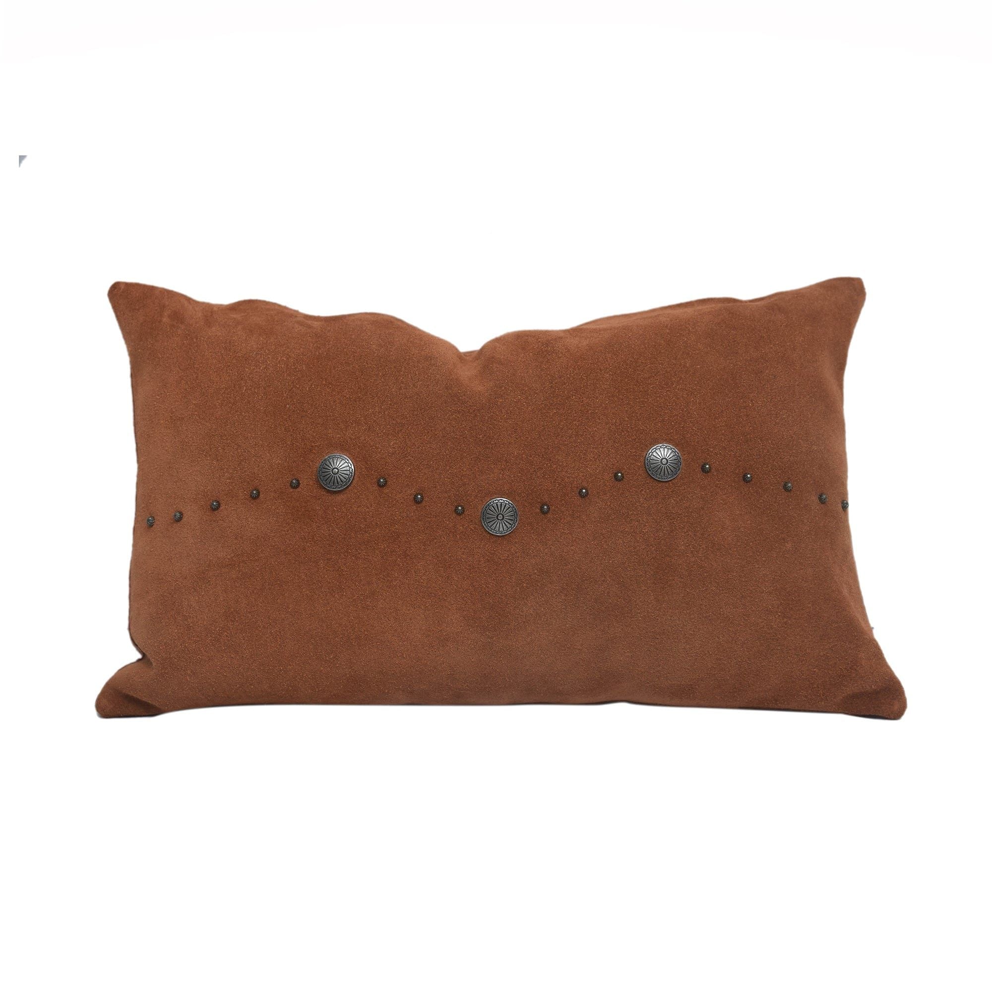 Western Suede Pillow - Western Suede Antique Silver Concho &amp; Studded Lumbar Pillow - Tobacco