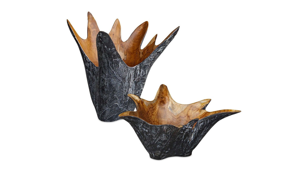 Starpetal - Indoor-Outdoor Wooden Bowls Set of 2 - Black / Woodtone