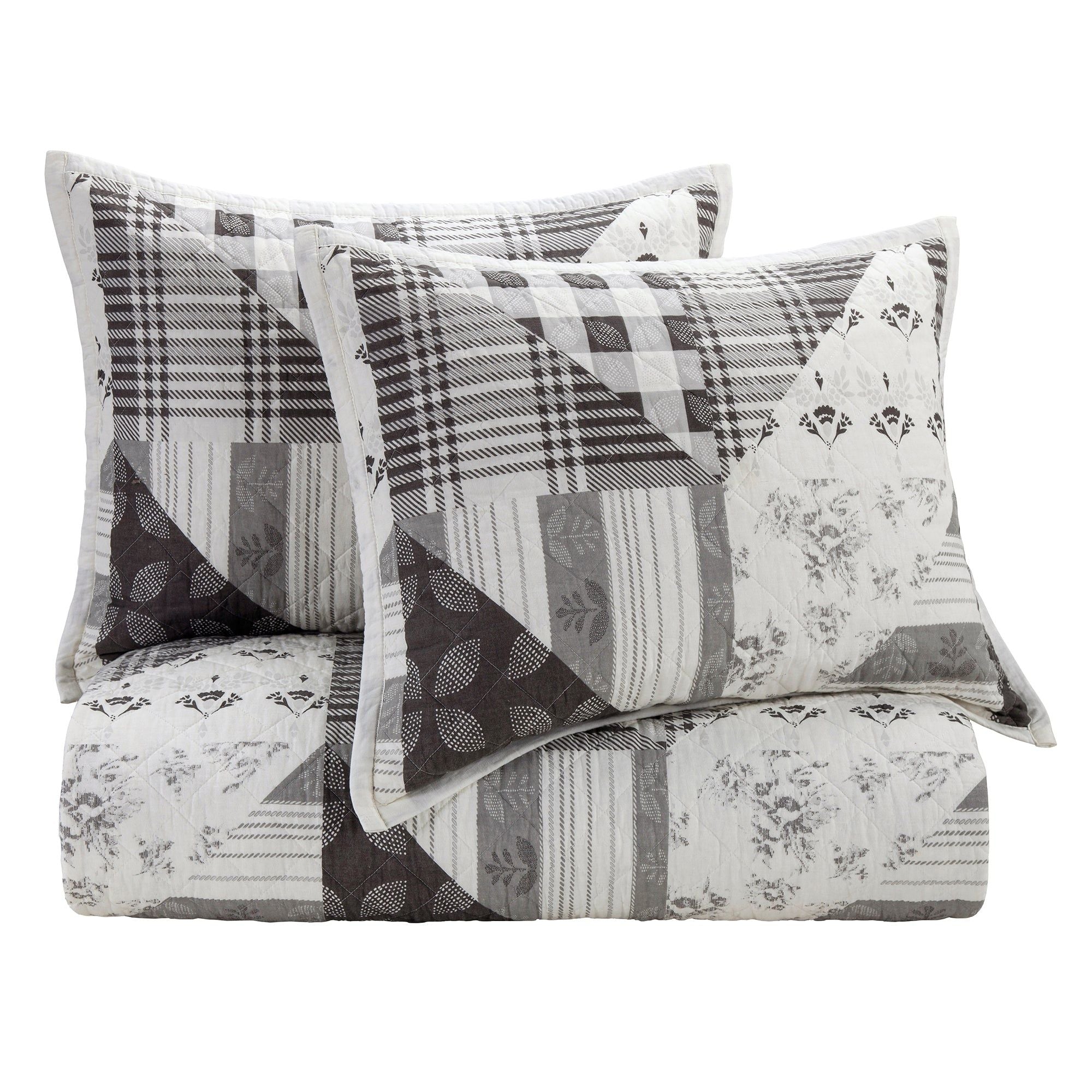 Patchwork Prairie - Full/Queen Reversible Quilt Set (Set of 3) - Black