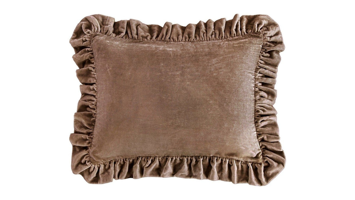 Stella - Faux Silk Velvet Ruffled Dutch Euro Pillow - Dusty Rose