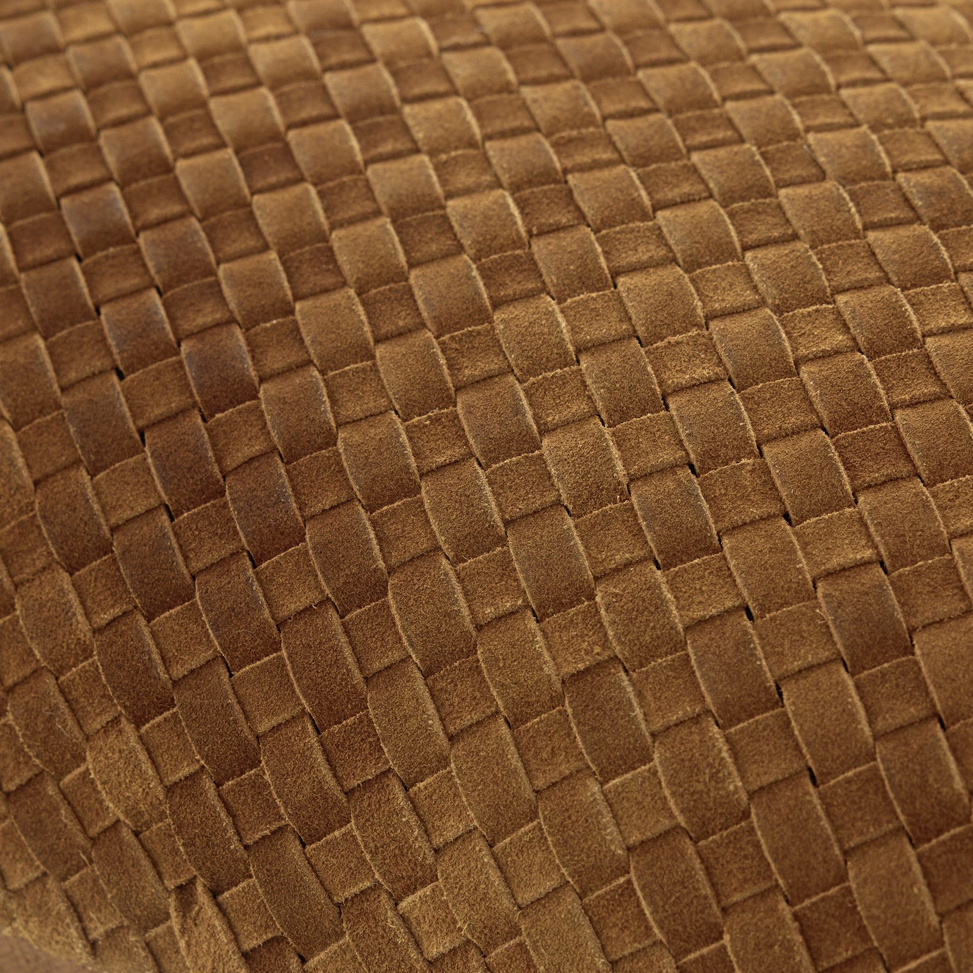 Genuine Leather - Woven Suede &amp; Basket Weave Long Lumbar Pillow - Brown