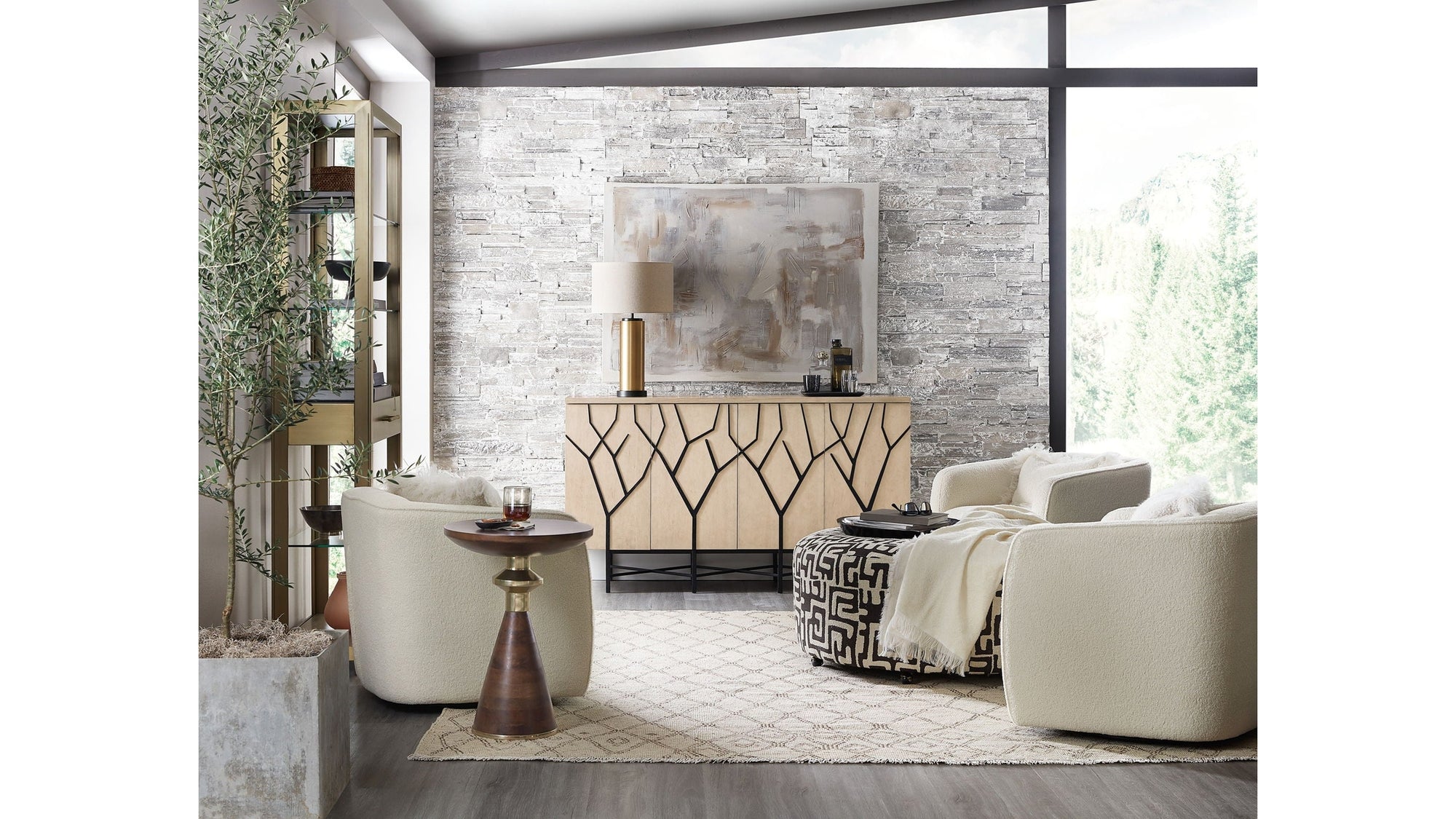 Melange - Branched Four Door Entertainment Credenza - Light Brown