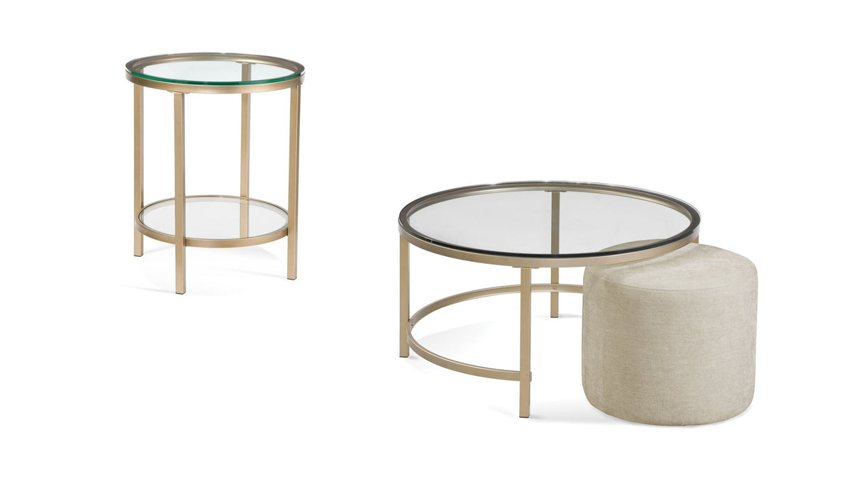 Anderson - Round Cocktail Table With Ottoman - Antique Gold