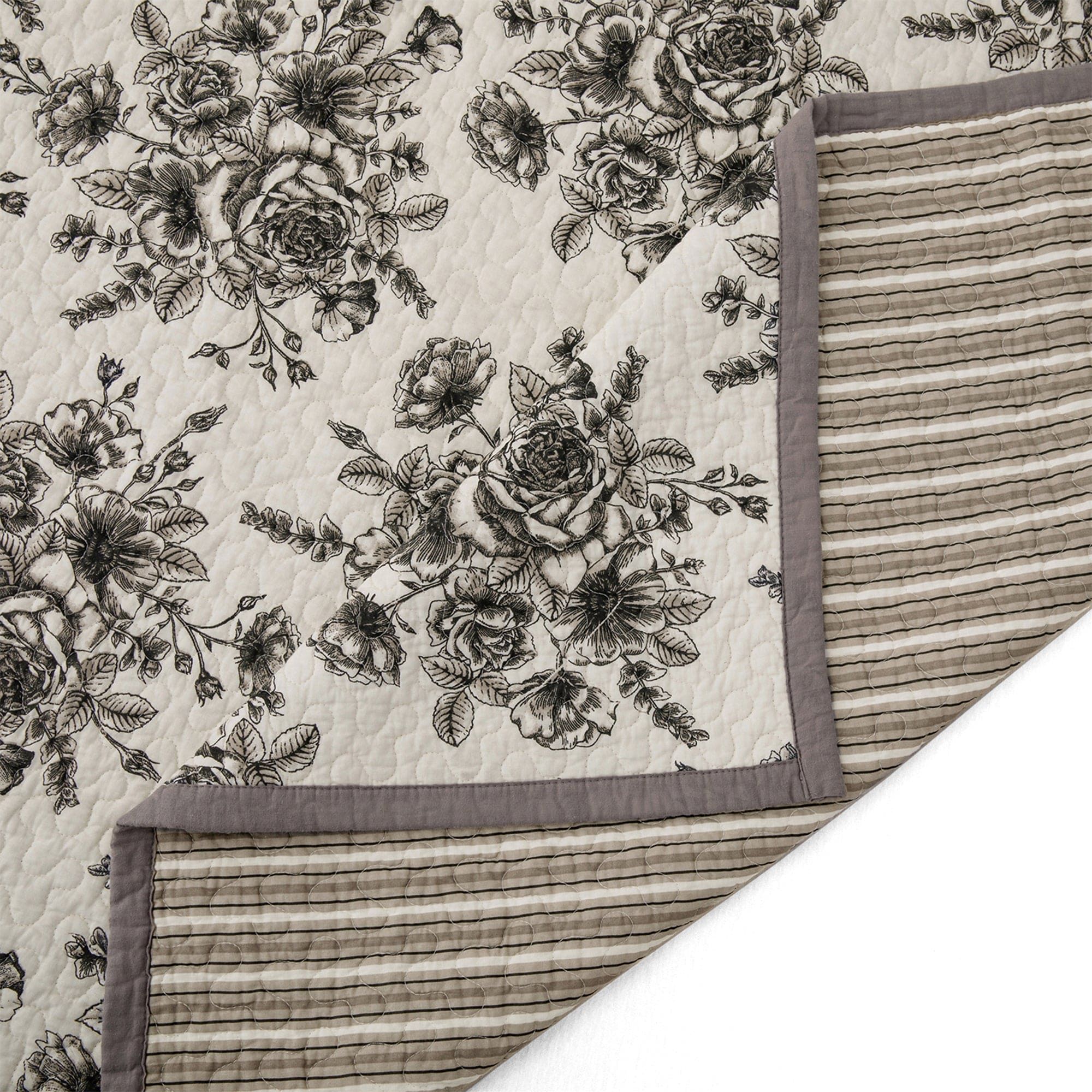 Lyla - Twin Reversible Floral Print Quilt Set (Set of 2) - White / Brown