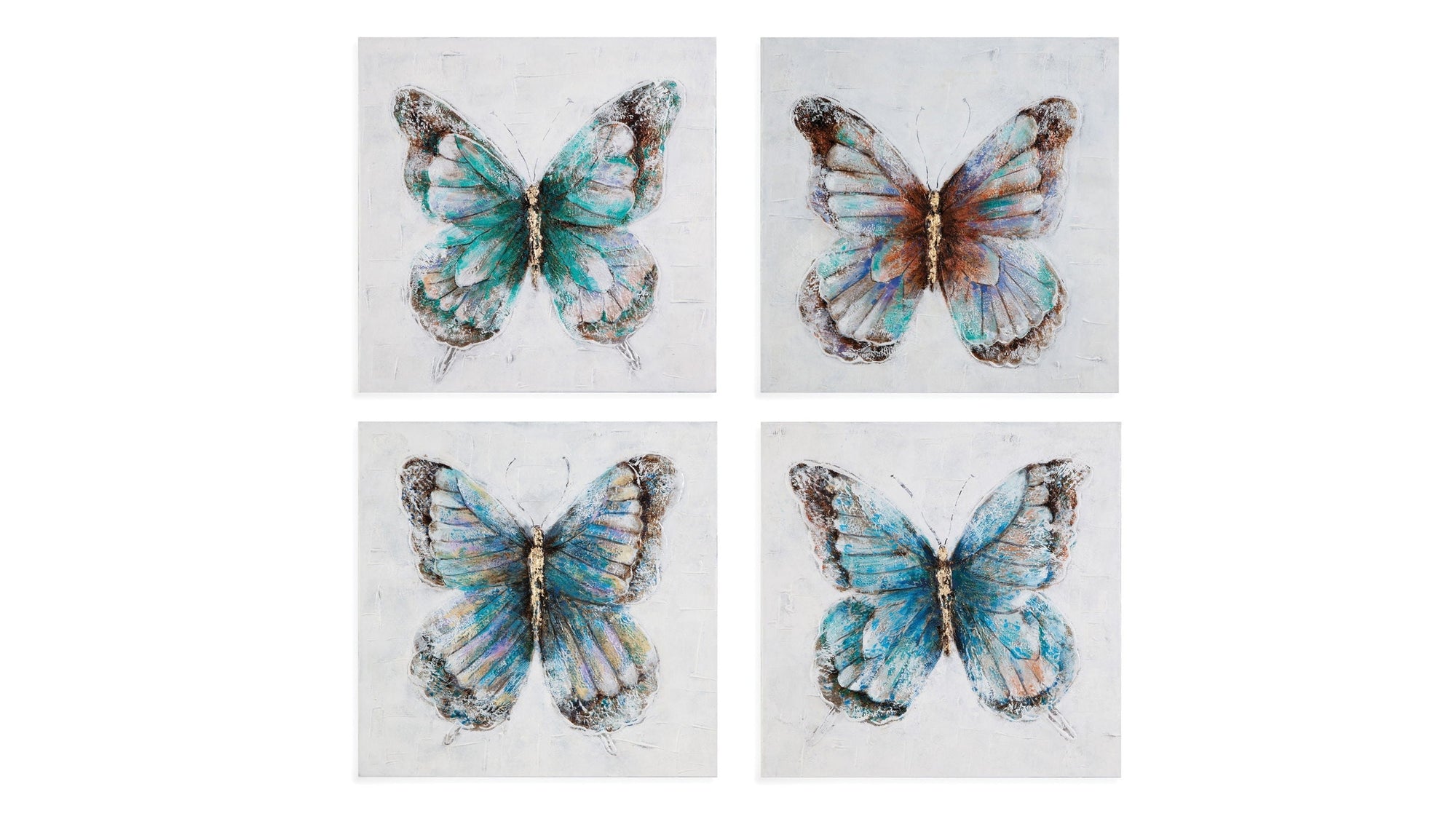 Metallic Butterflies Canvas Art Set of 4 - Blue