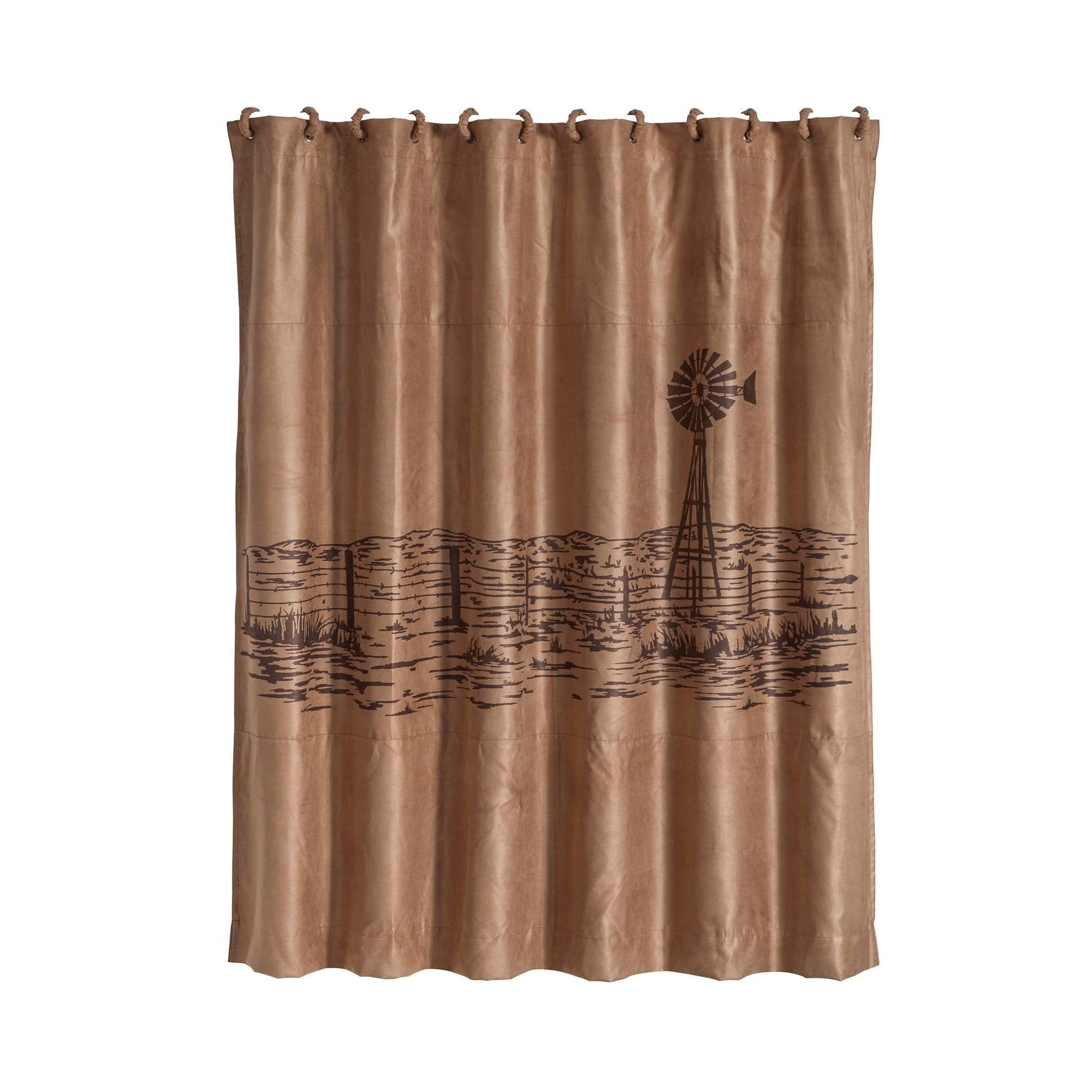 Jasper - Embroidered Landscape Shower Curtain - Tan / Brown