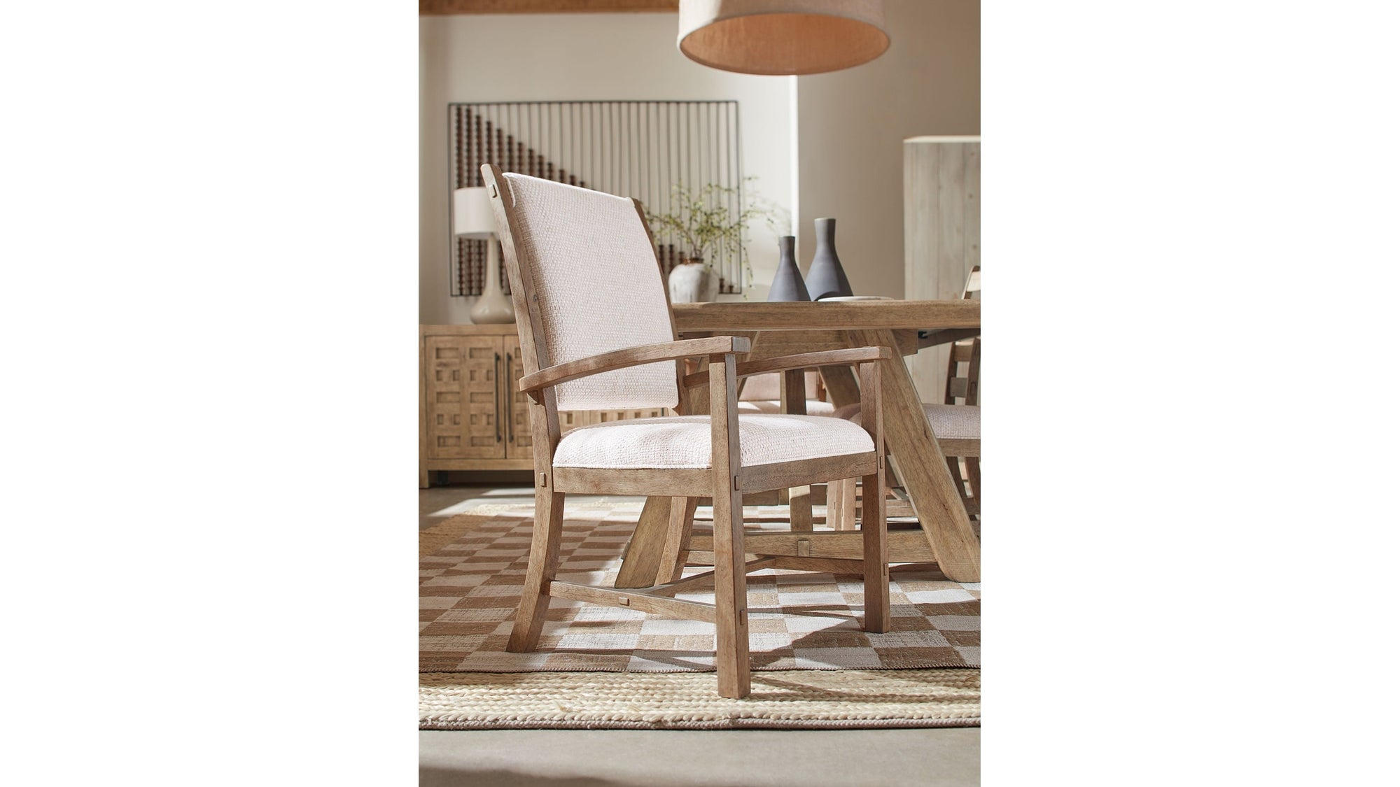 Vineyard Row - Post Back Upholstered Arm Chair Set of 2 - Beige