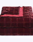Stella - Full/Queen Faux Silk Velvet Double Box Stitch Quilt Set (Set of 3) - Garnet Red