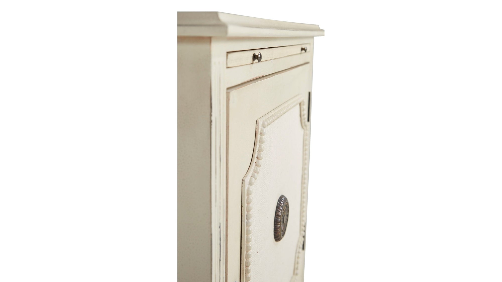Linen &amp; Beaded Front End Table - White