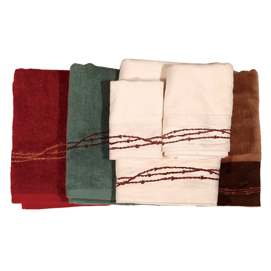 Rustic Barbwire - Embroidered Barbwire Towel Set (Set of 3), 2 Per Carton - Red