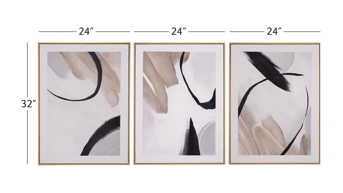 Eartha Canvas Art Set of 3 - Beige / Black