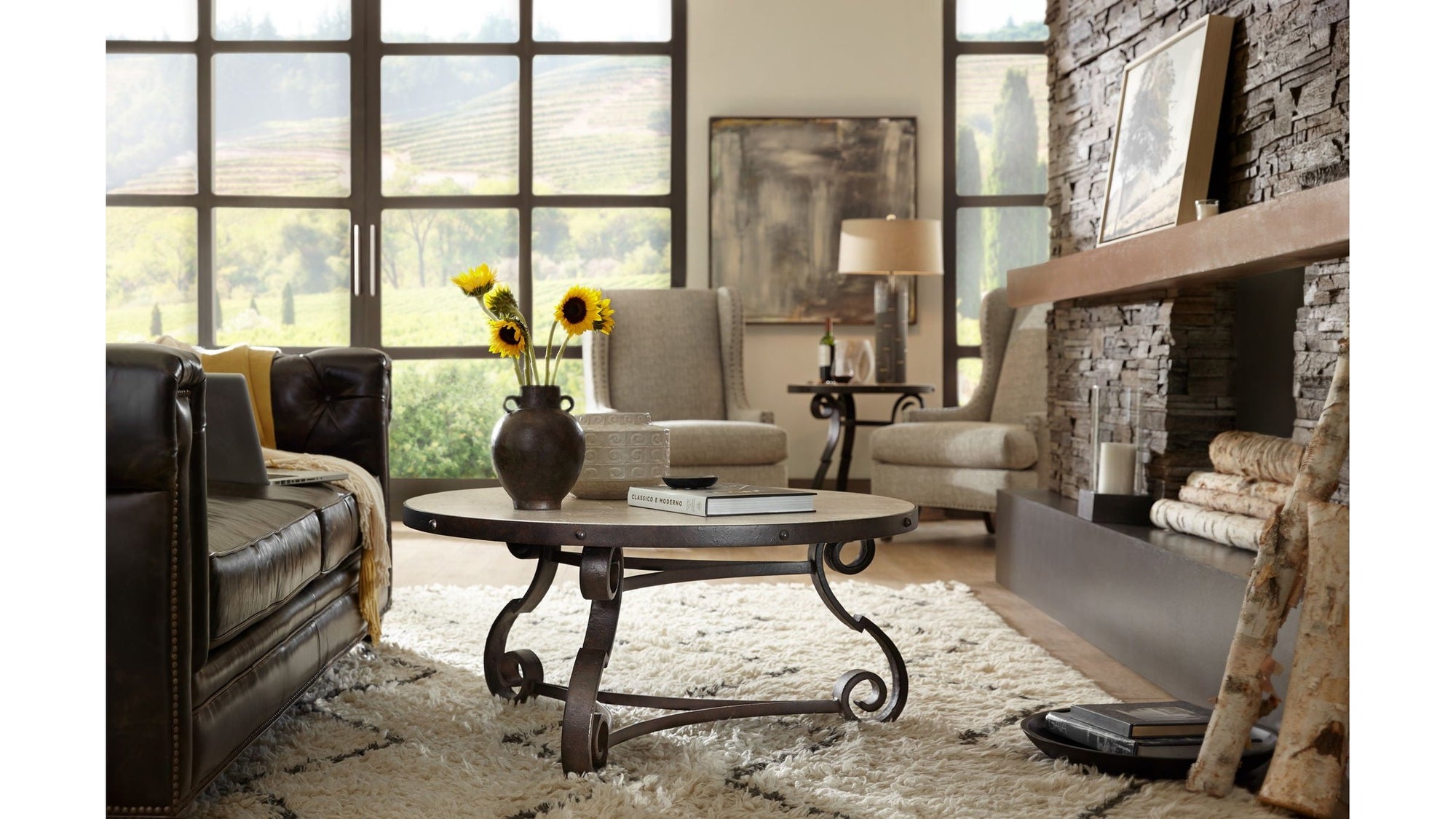 Hill Country - Luckenbach Metal And Stone End Table - Light Brown / Black