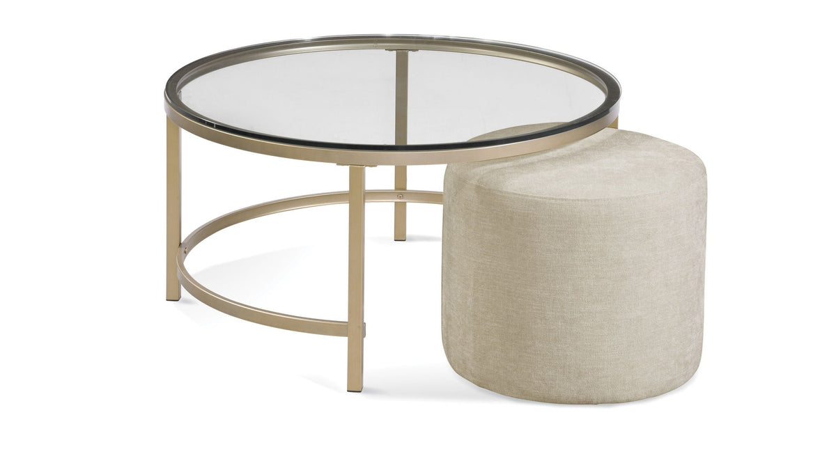 Anderson - Round Cocktail Table With Ottoman - Antique Gold