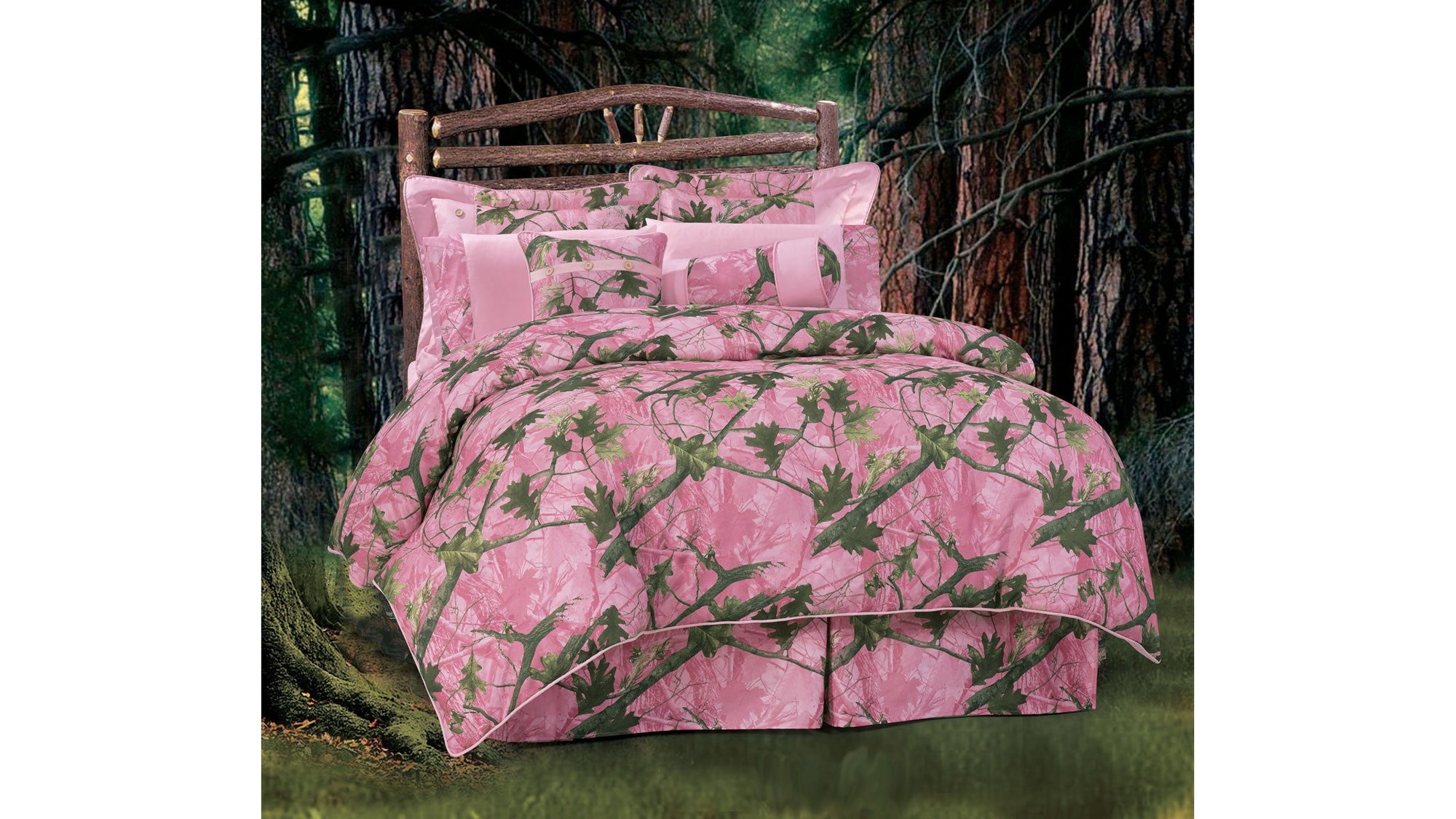 Camo - Oak Camo Queen Comforter Set Set of 7 - Pink / Green