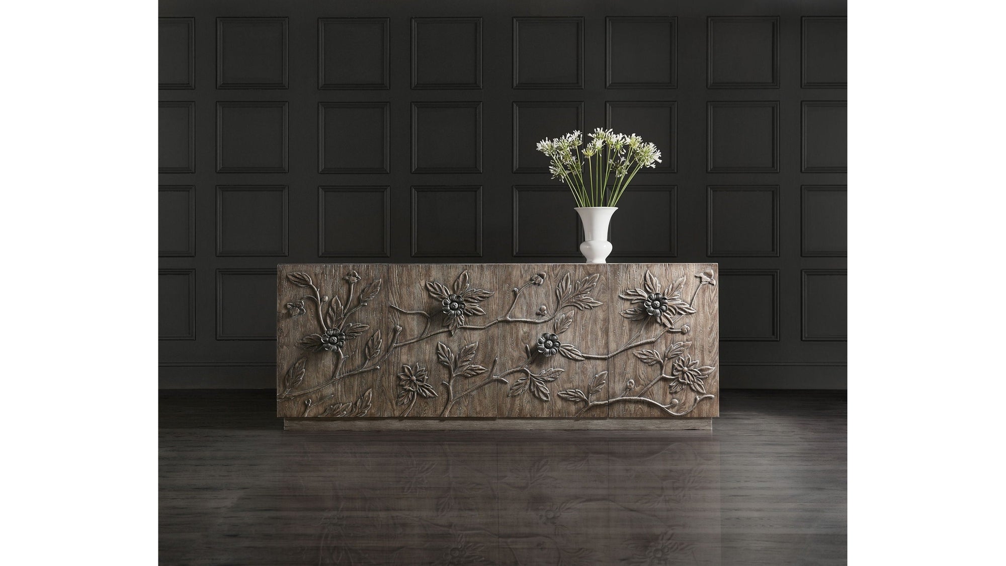 Melange - Florence 4-Door Credenza - Dark Gray