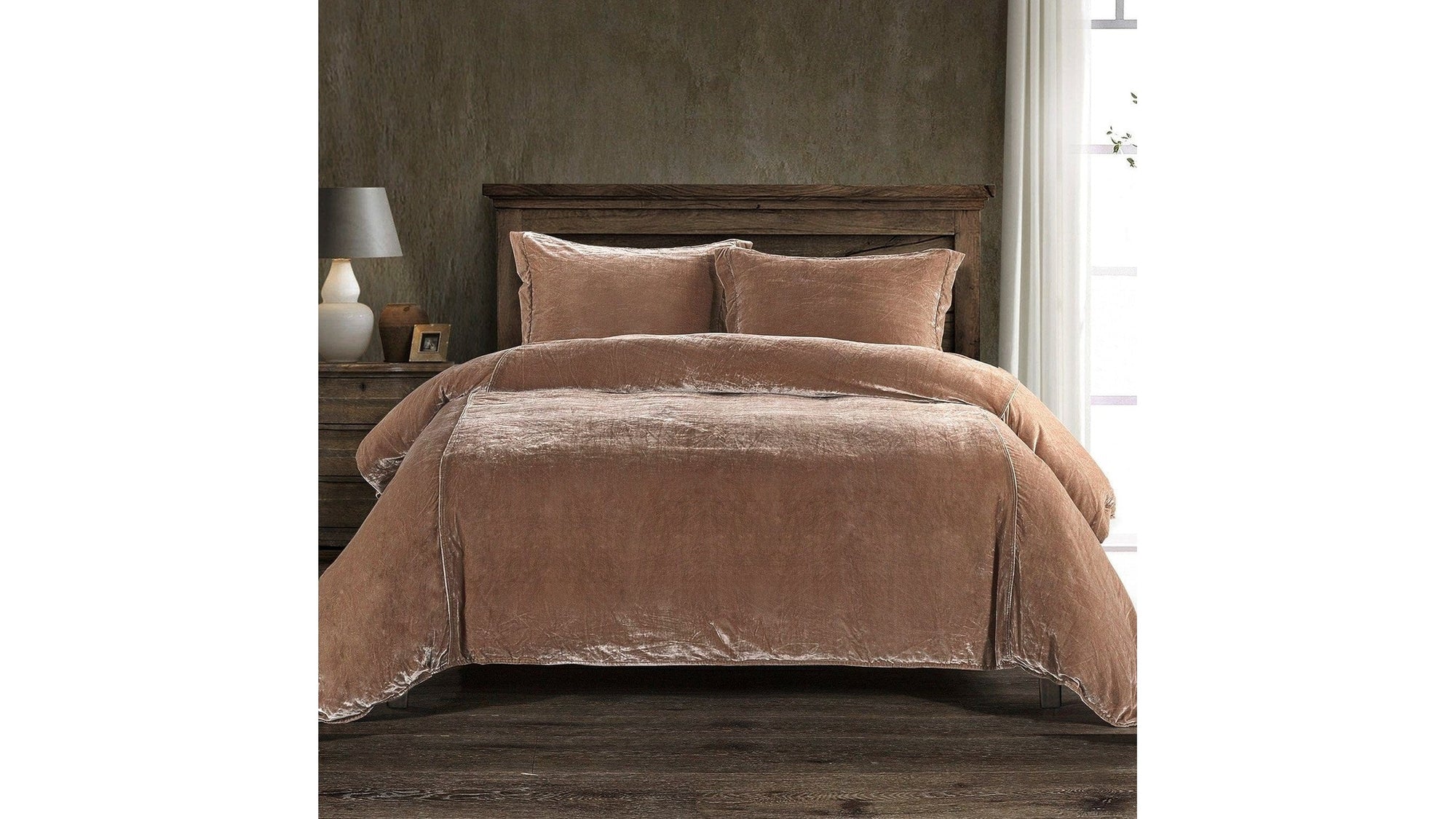 Stella - Queen Faux Silk Velvet Duvet Cover Set Set of 3 - Dusty Rose