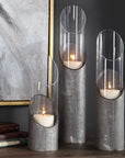Karter - Iron & Glass Candleholders (Set of 3) - Silver & Dark Gray