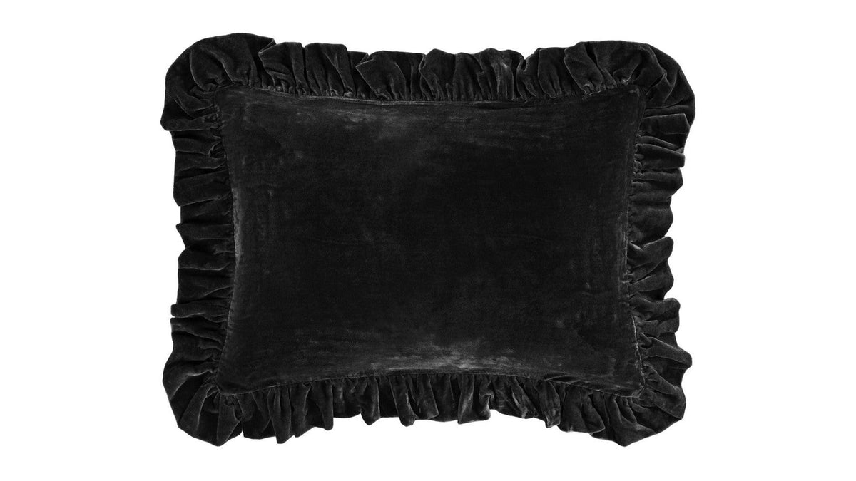 Stella - Faux Silk Velvet Ruffled Dutch Euro Pillow - Black