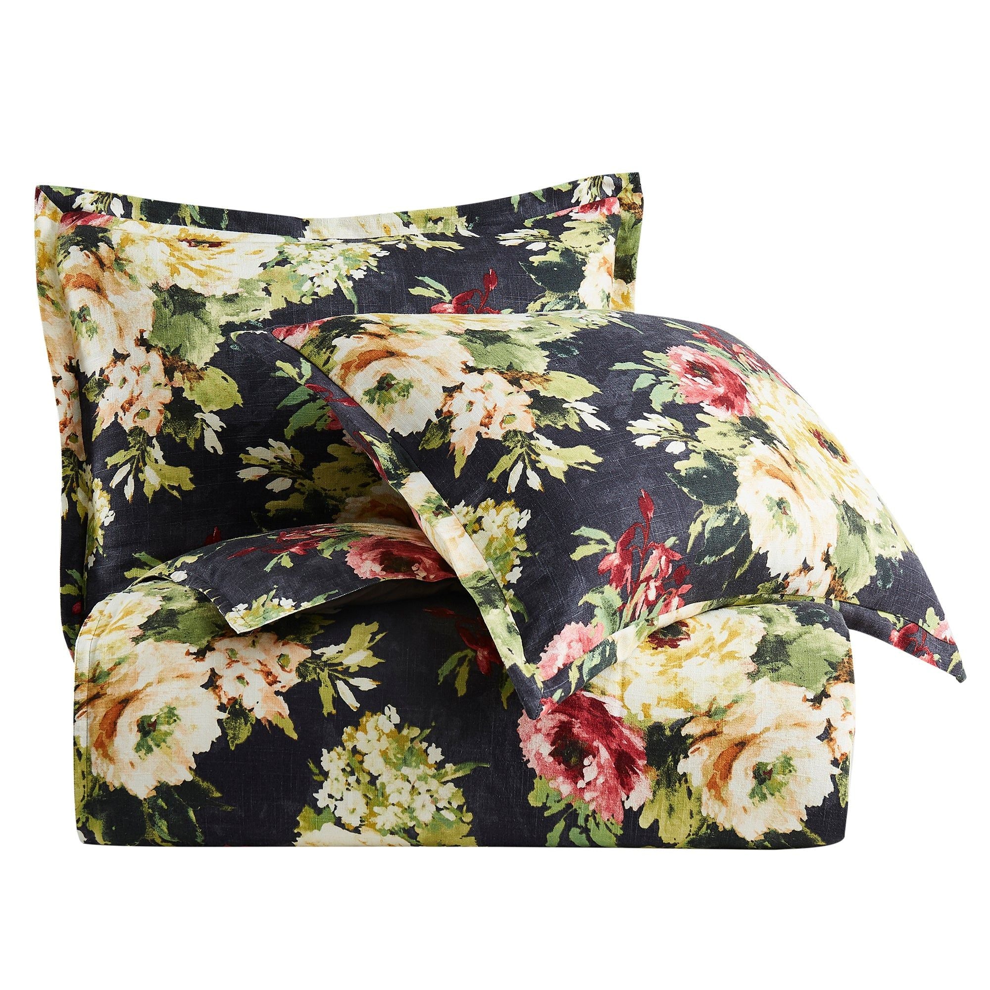 Peony - Queen Washed Linen Comforter Set (Set of 3) - Charcoal