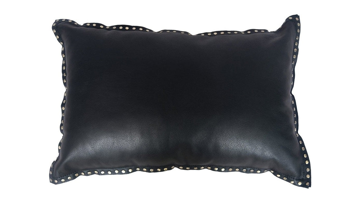 Genuine Leather - Euro Soft Studded Flanged Pillow - Midnight Black