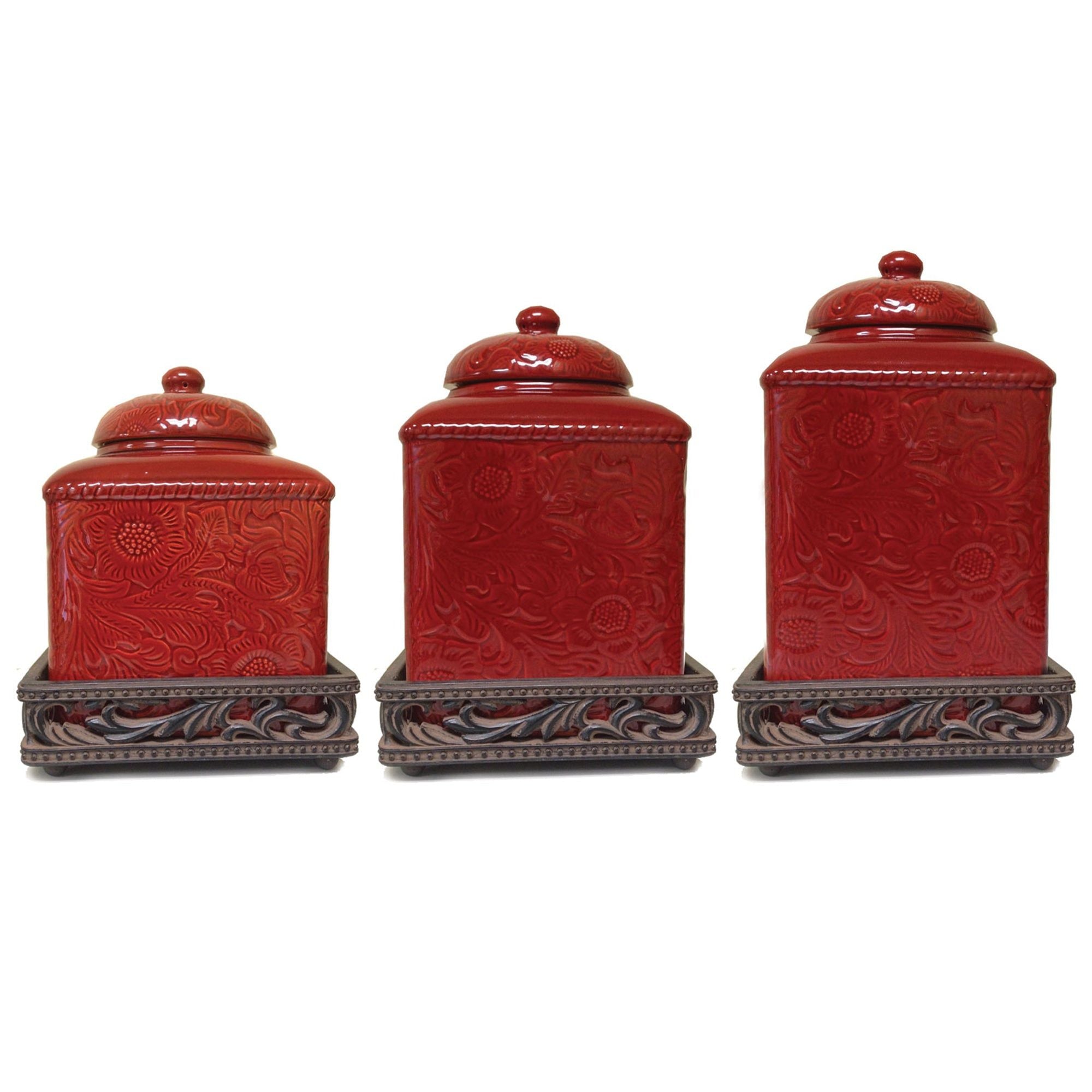 Savannah - Canister &amp; Base Set (Set of 6) - Red