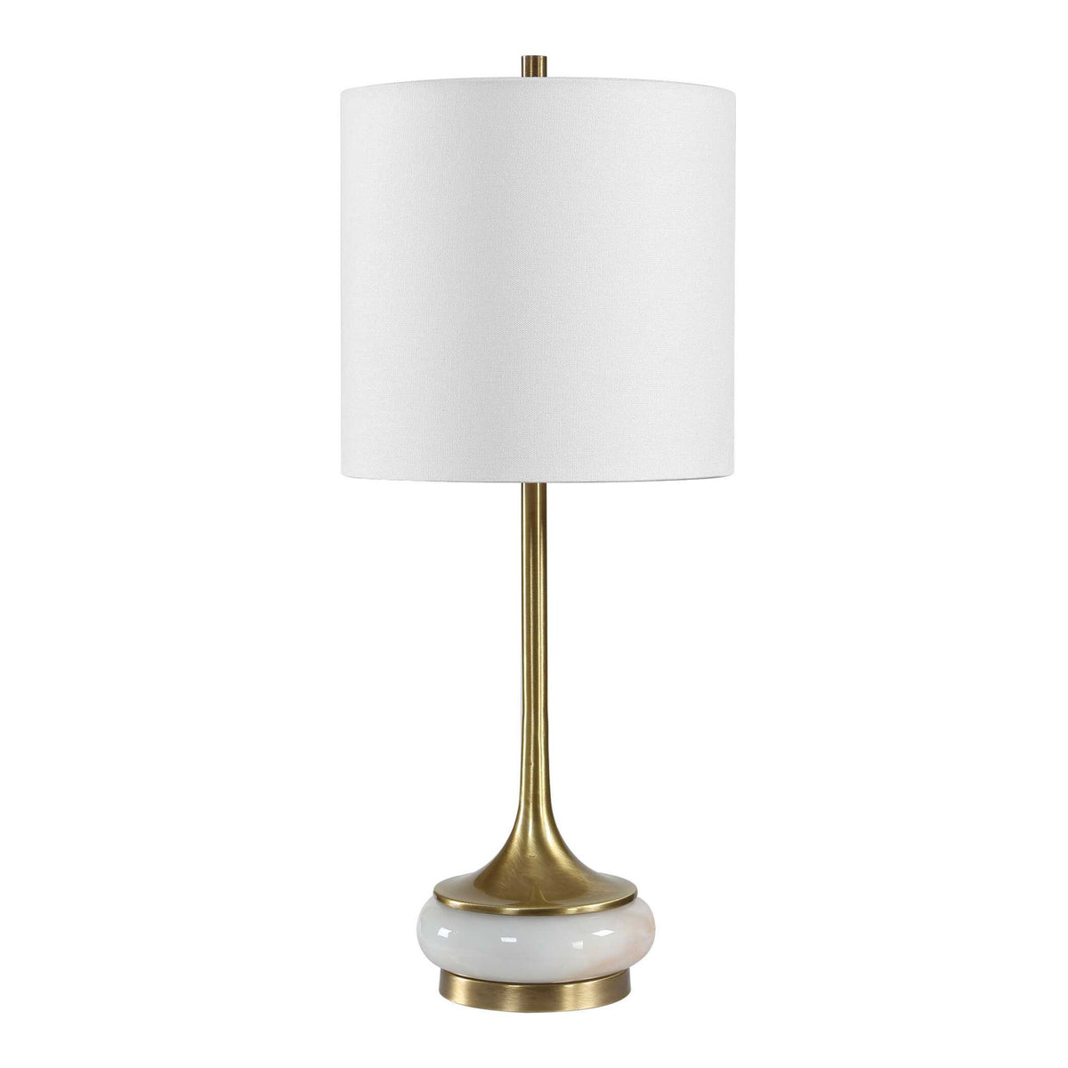 Molena - Brass &amp; Pearly Stone Table Lamp - Brass,Gold,White