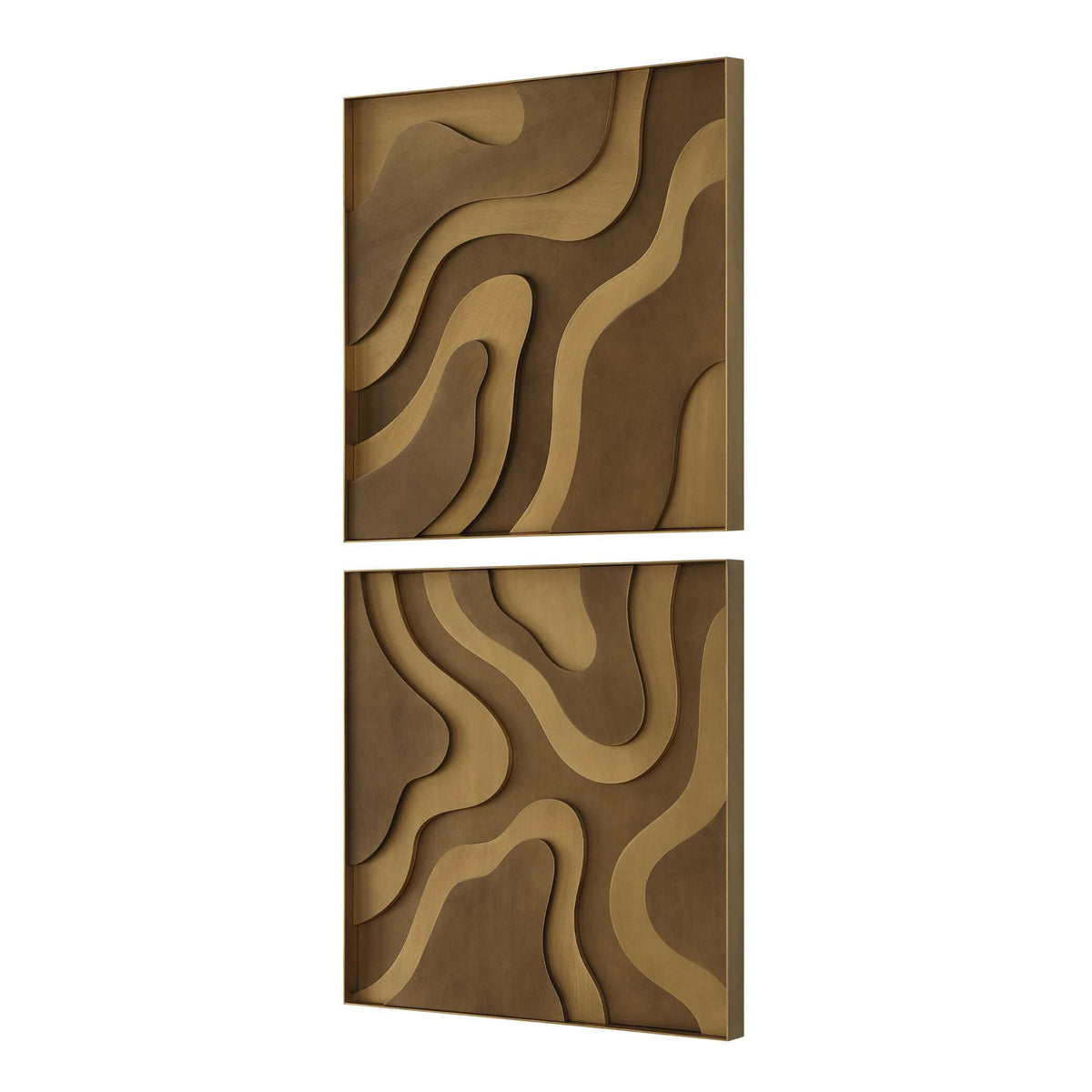 Golden Terrain - Wooden Wall Decor (Set of 2) - Brown / Gold
