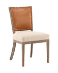 Lina - Leather and Linen Chair - Light Brown / Beige