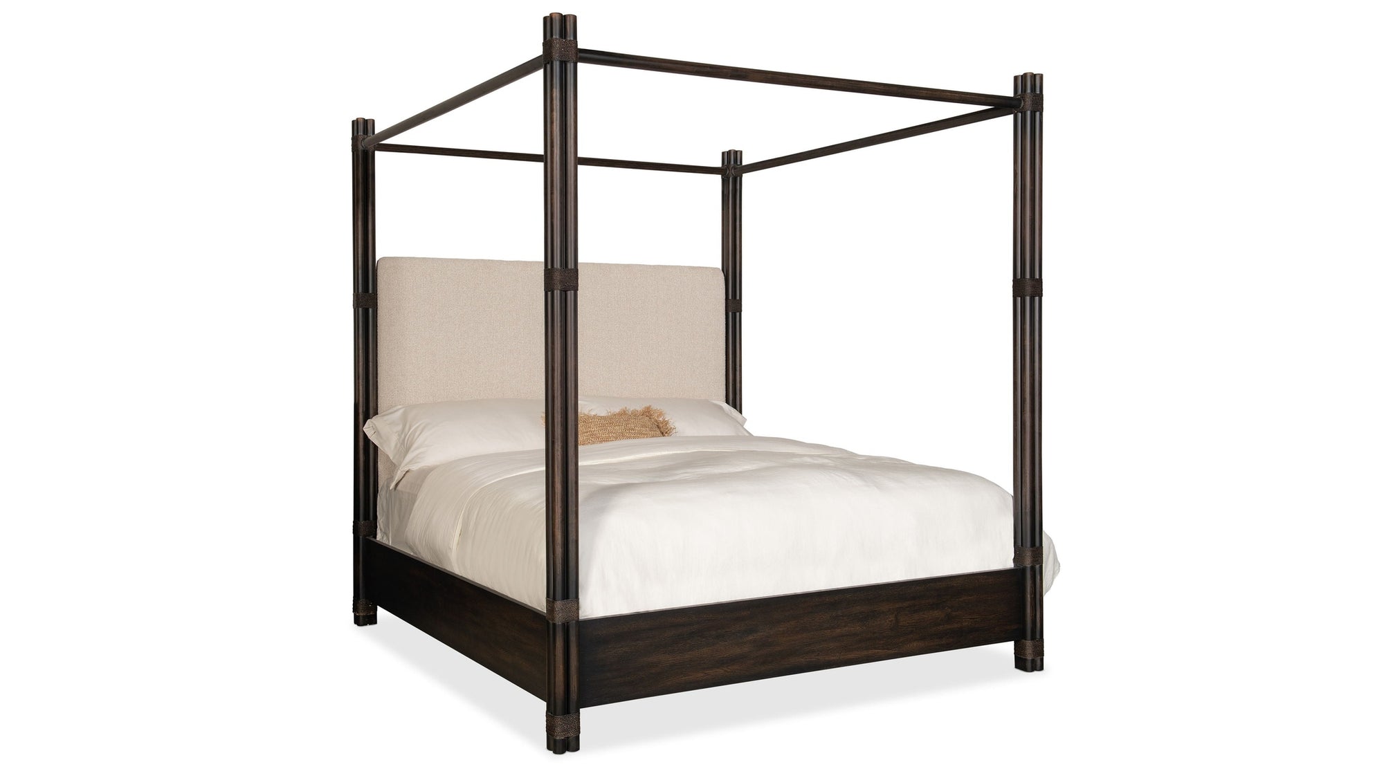 Retreat - Pole Rattan Upholstered Poster Bed With Canopy