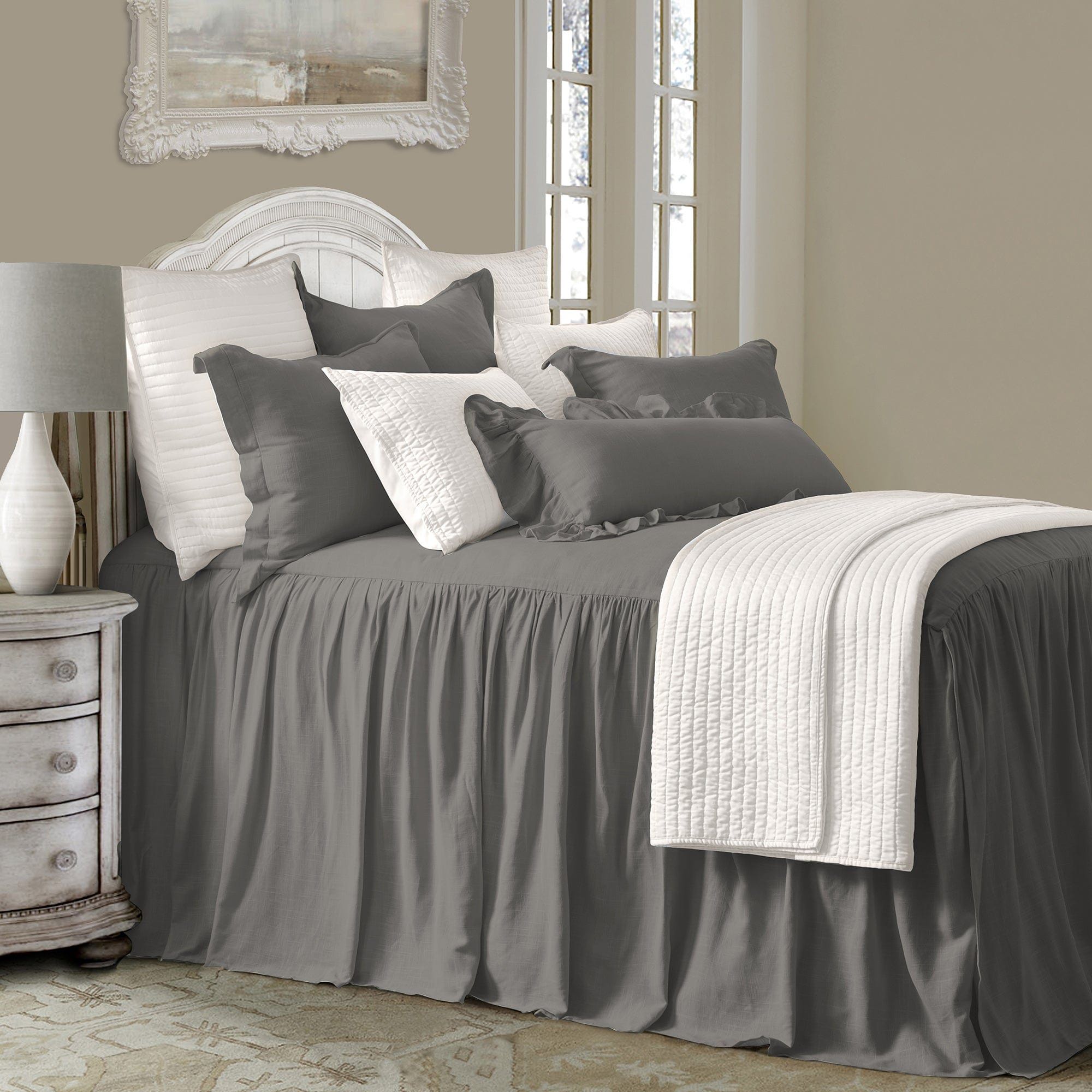 Luna - Twin Washed Linen Bedspread Set (Set of 2) - Slate