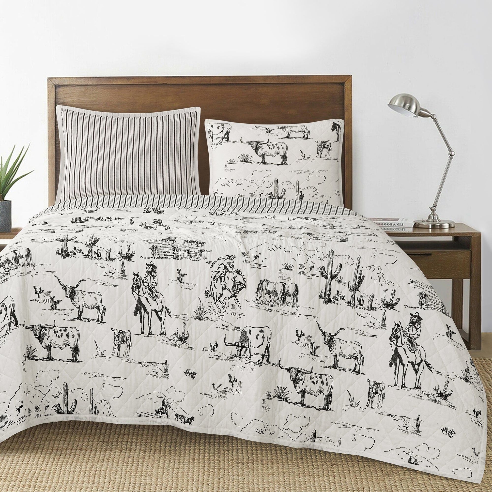 Ranch Life - Twin Western Toile Reversible Quilt Set (Set of 2) - Black