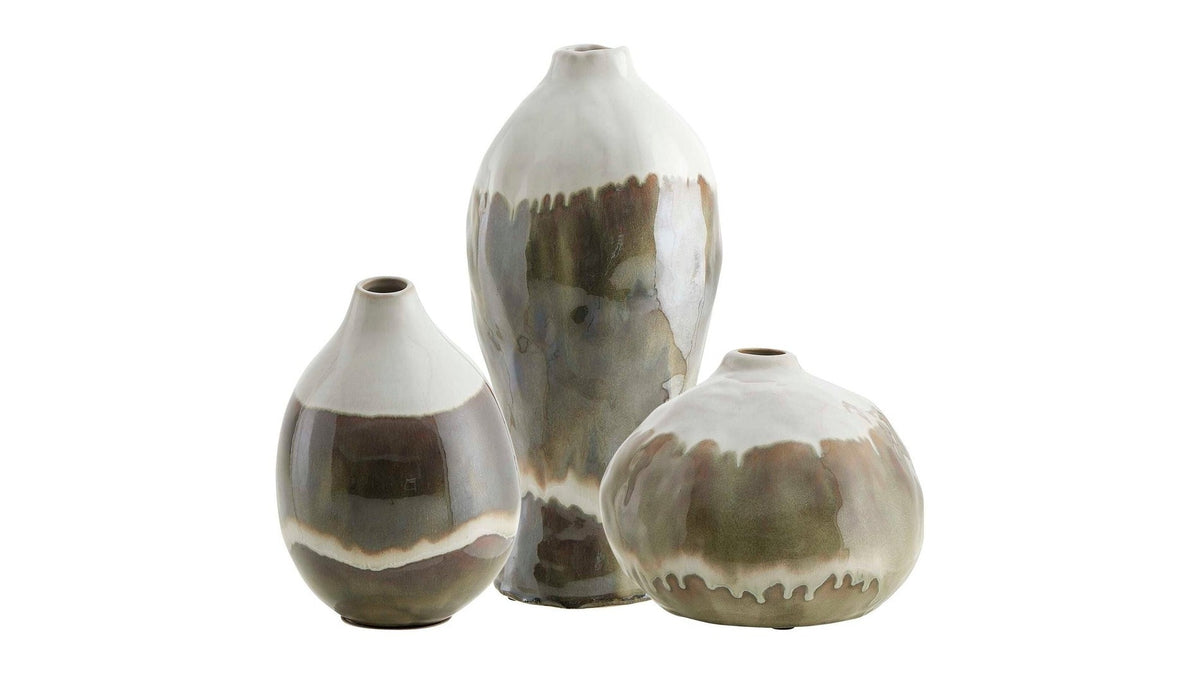 Earthflow - Glazed Outdoor Vases Set of 3 - Brown / Green / White