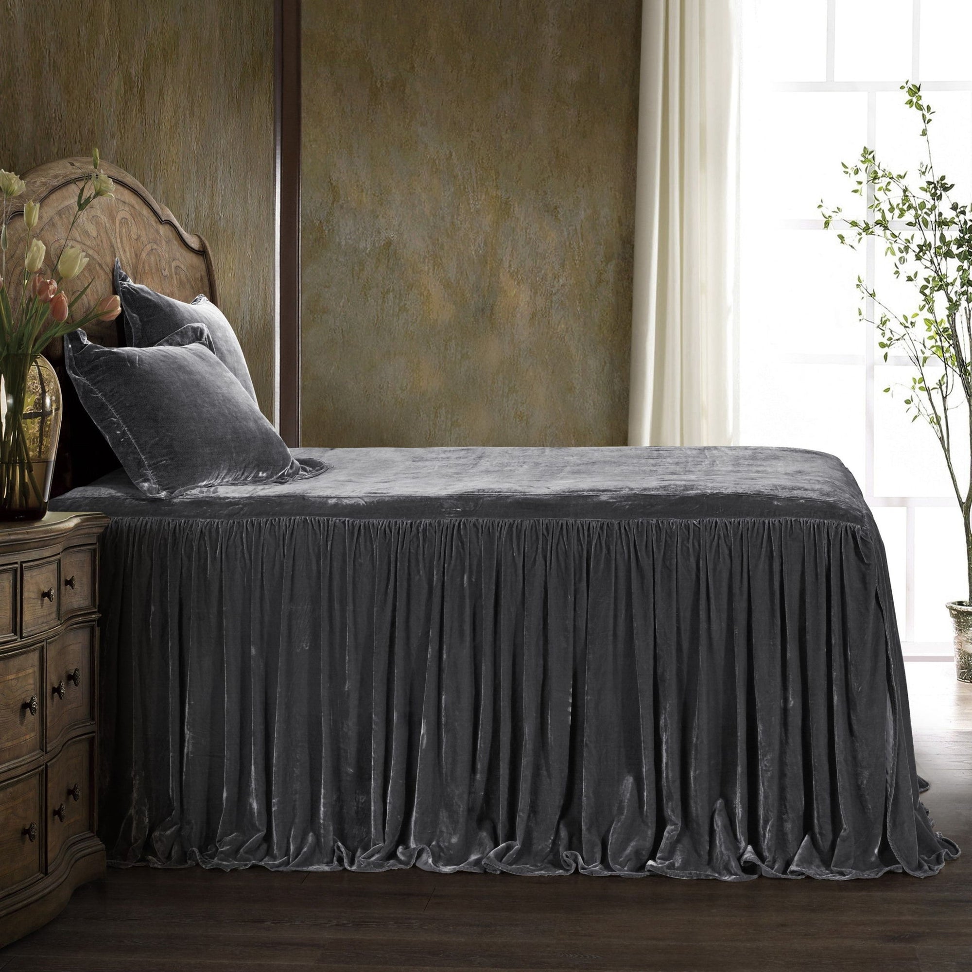 Stella - Twin Faux Silk Velvet Bedspread Set (Set of 2) - Slate