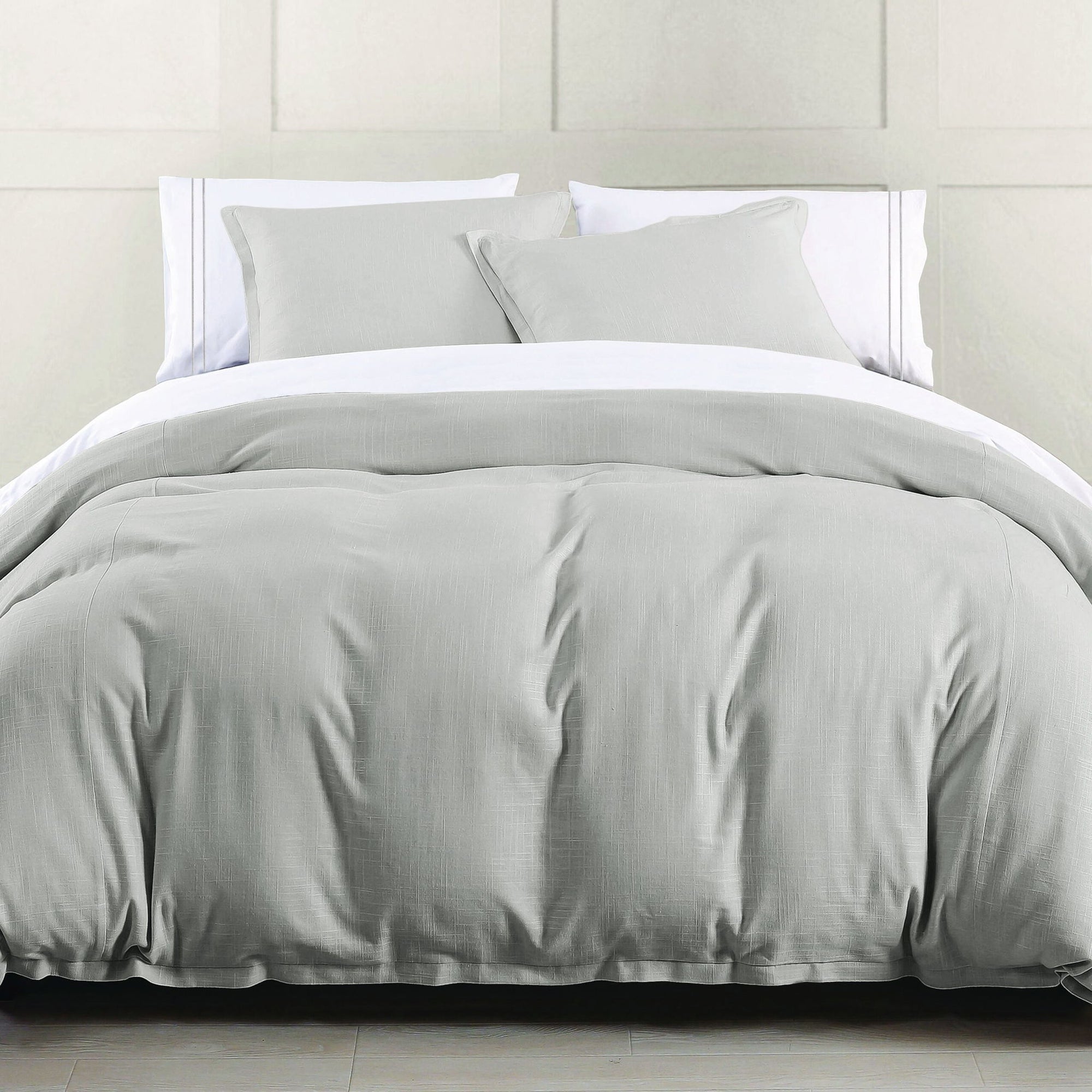 Hera - King Washed Linen Flange Duvet Cover - Light Gray