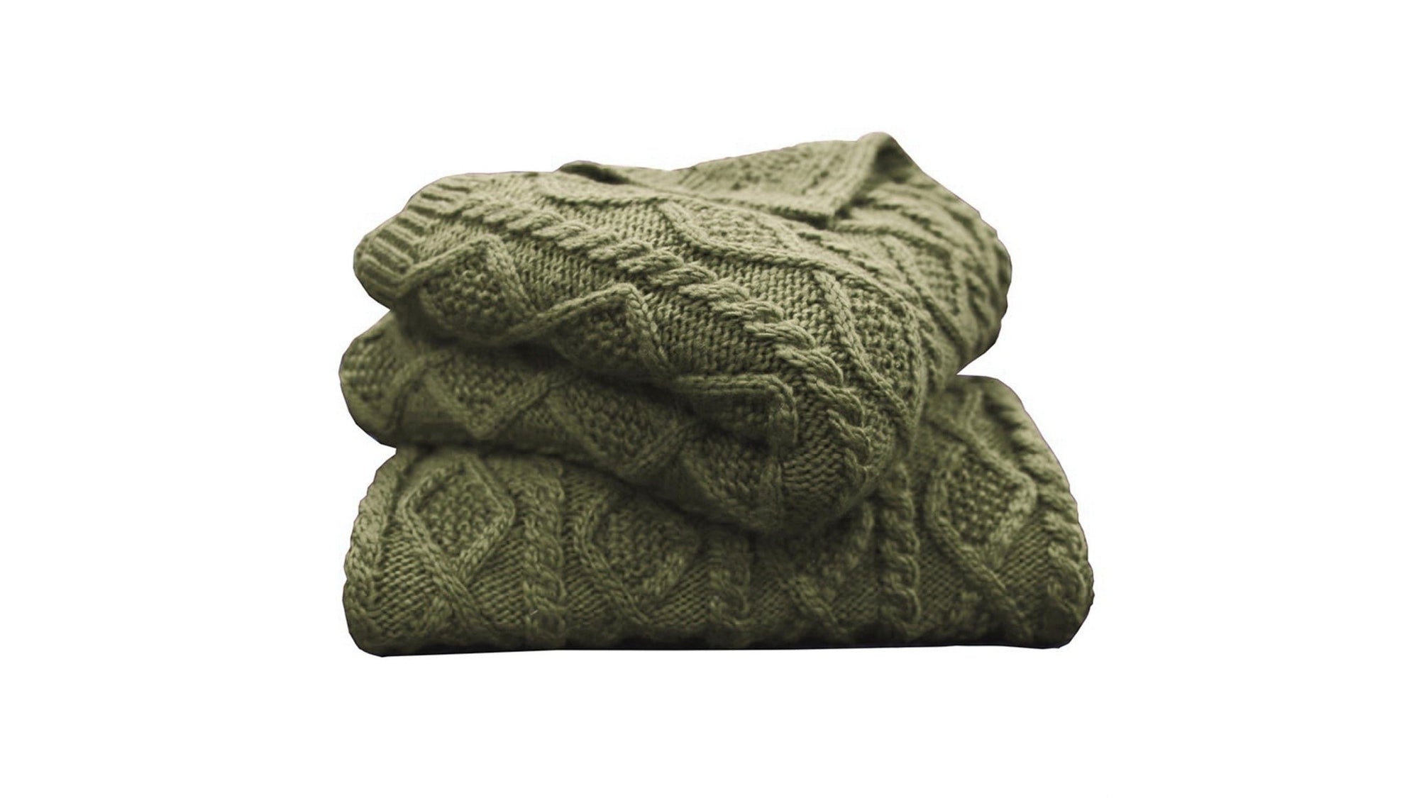Cable Knit - Soft Wool Throw Blanket - Sage Green