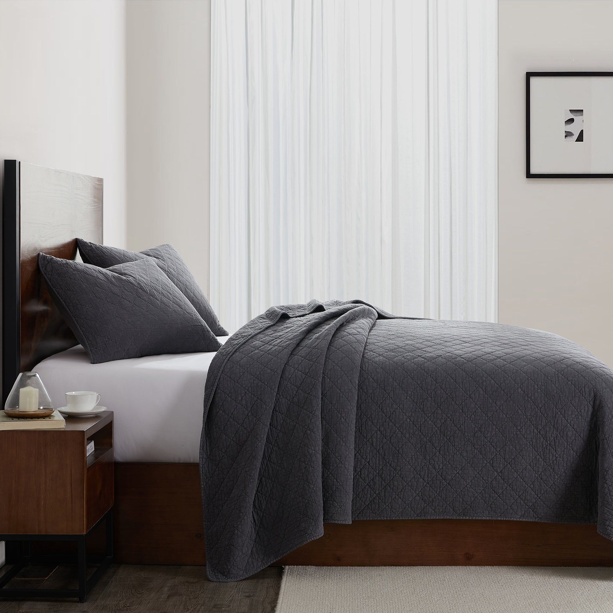 Cotton Gauze - Twin Stonewashed Quilt - Charcoal