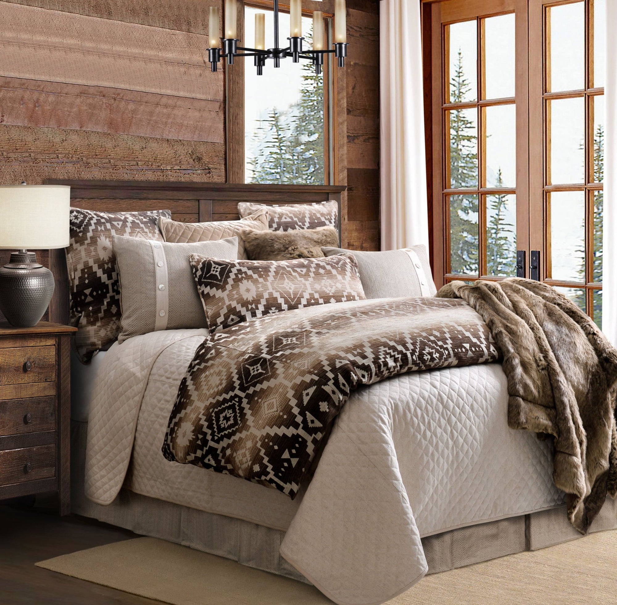 Chalet - Queen Aztec Duvet Cover Set (Set of 3) - White / Brown
