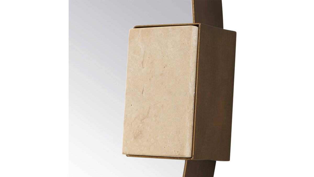 Russo - Travertine Round Mirror - Bronze / Brown / Gold