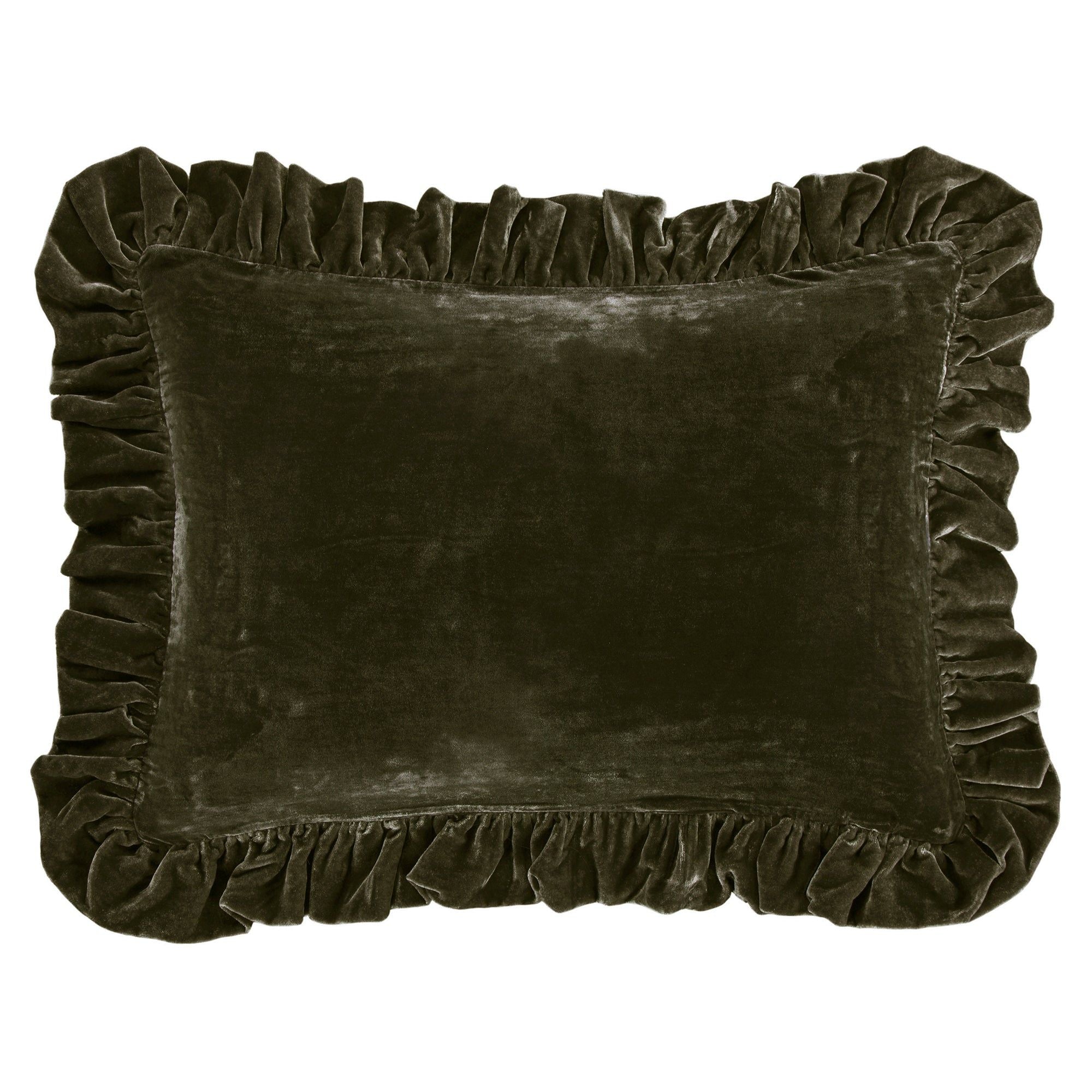 Stella - Faux Silk Velvet Ruffled Dutch Euro Pillow - Fern Green