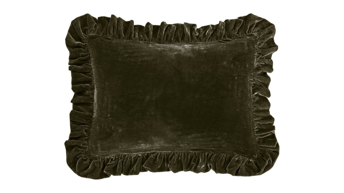 Stella - Faux Silk Velvet Ruffled Dutch Euro Pillow - Fern Green