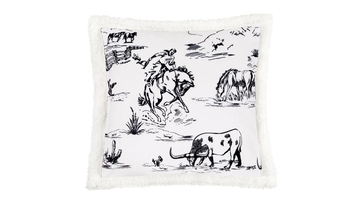 Campfire - Ranch Life Western Toile Campfire Sherpa Pillow 6 Per Carton - Black