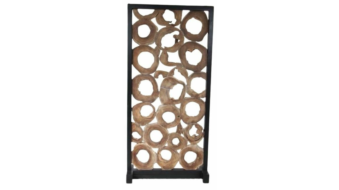 Teak - 76" Screen Divider - Light Brown / Black