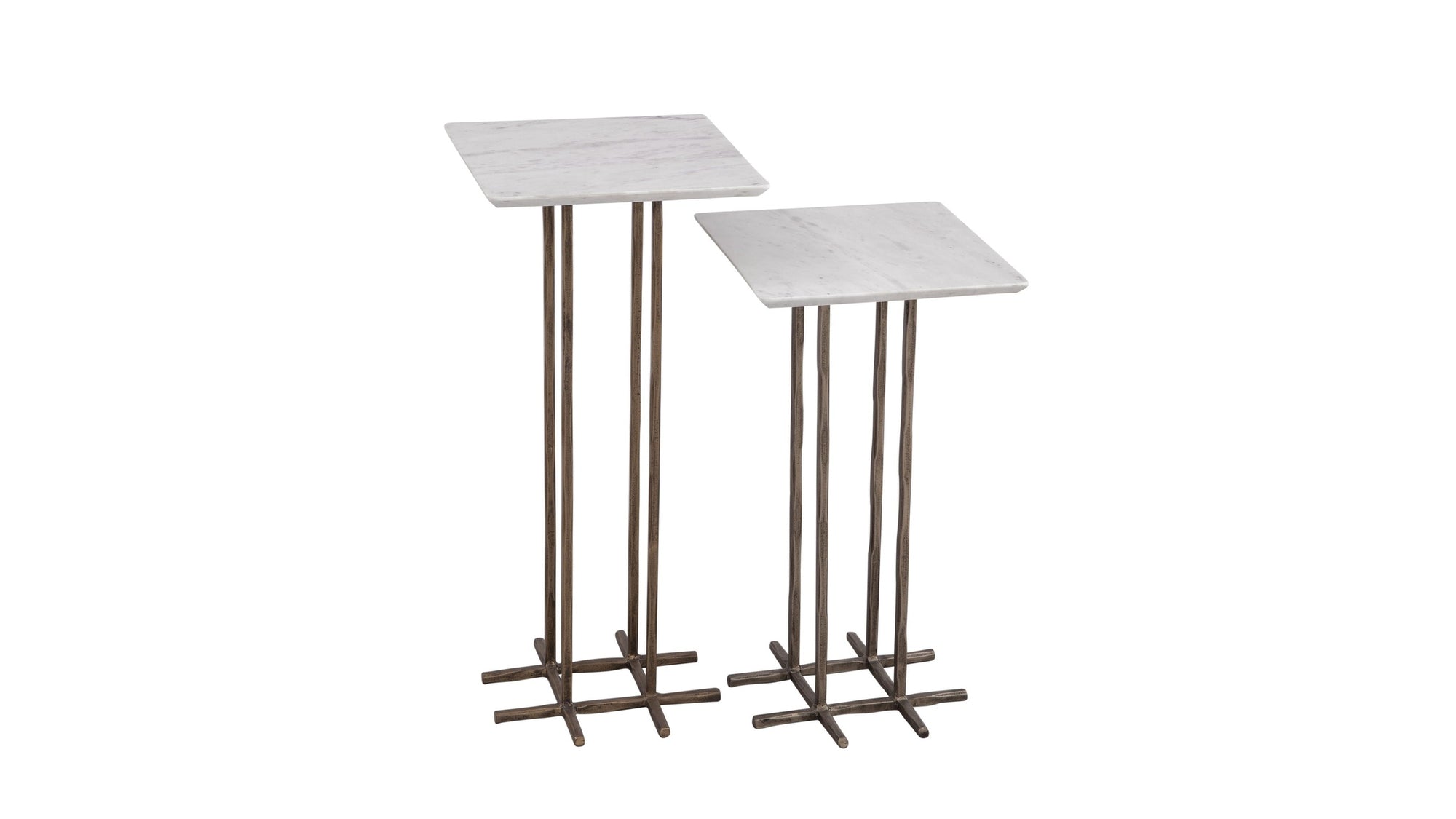 Xavier - Accent Table Set of 2 - Antique Brass / White Marble