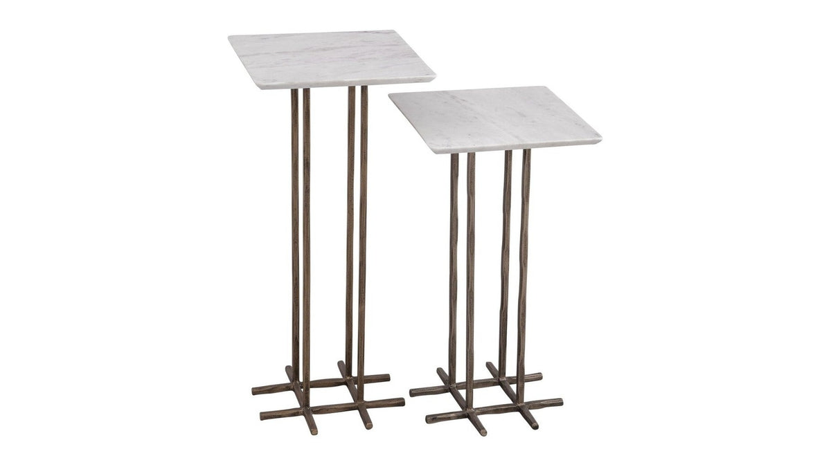 Xavier - Accent Table Set of 2 - Antique Brass / White Marble